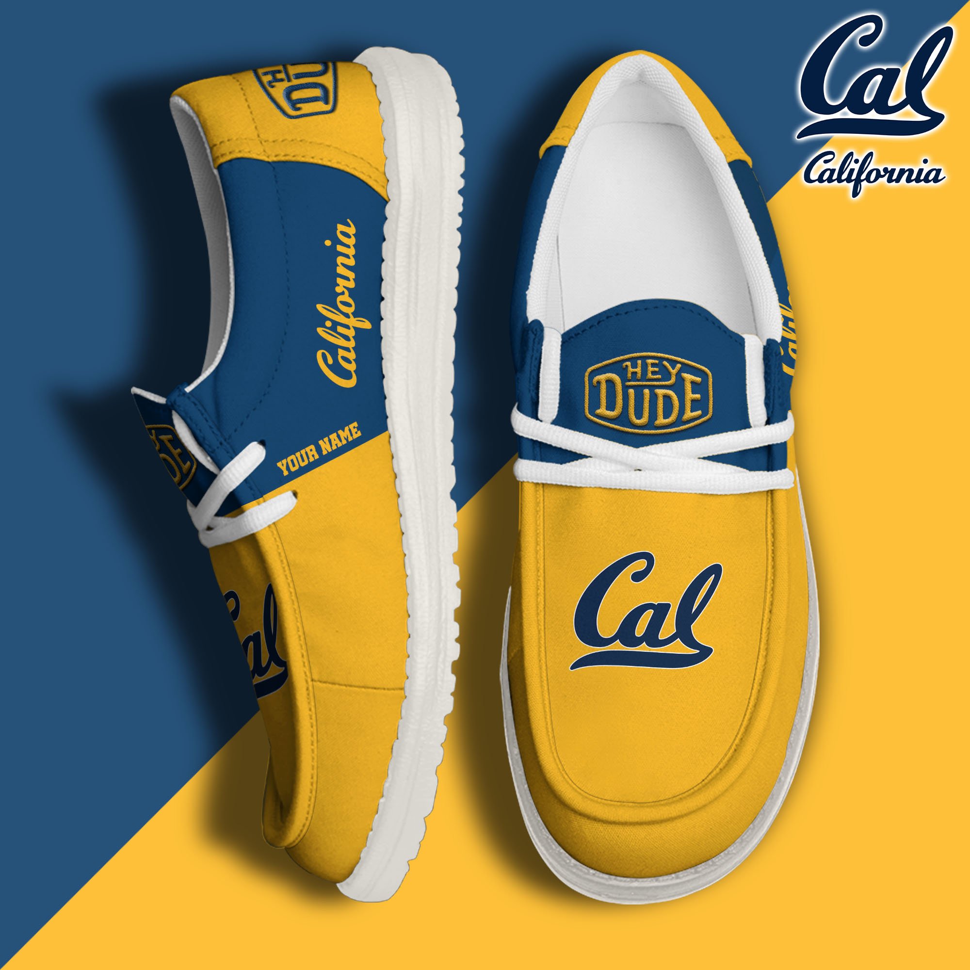 California Golden Bears Sport Hey Dude Canvas Loafer Shoes 2024 Version Custom Your Name, Sport Team Shoes, Sport Gifts ETRG-61849