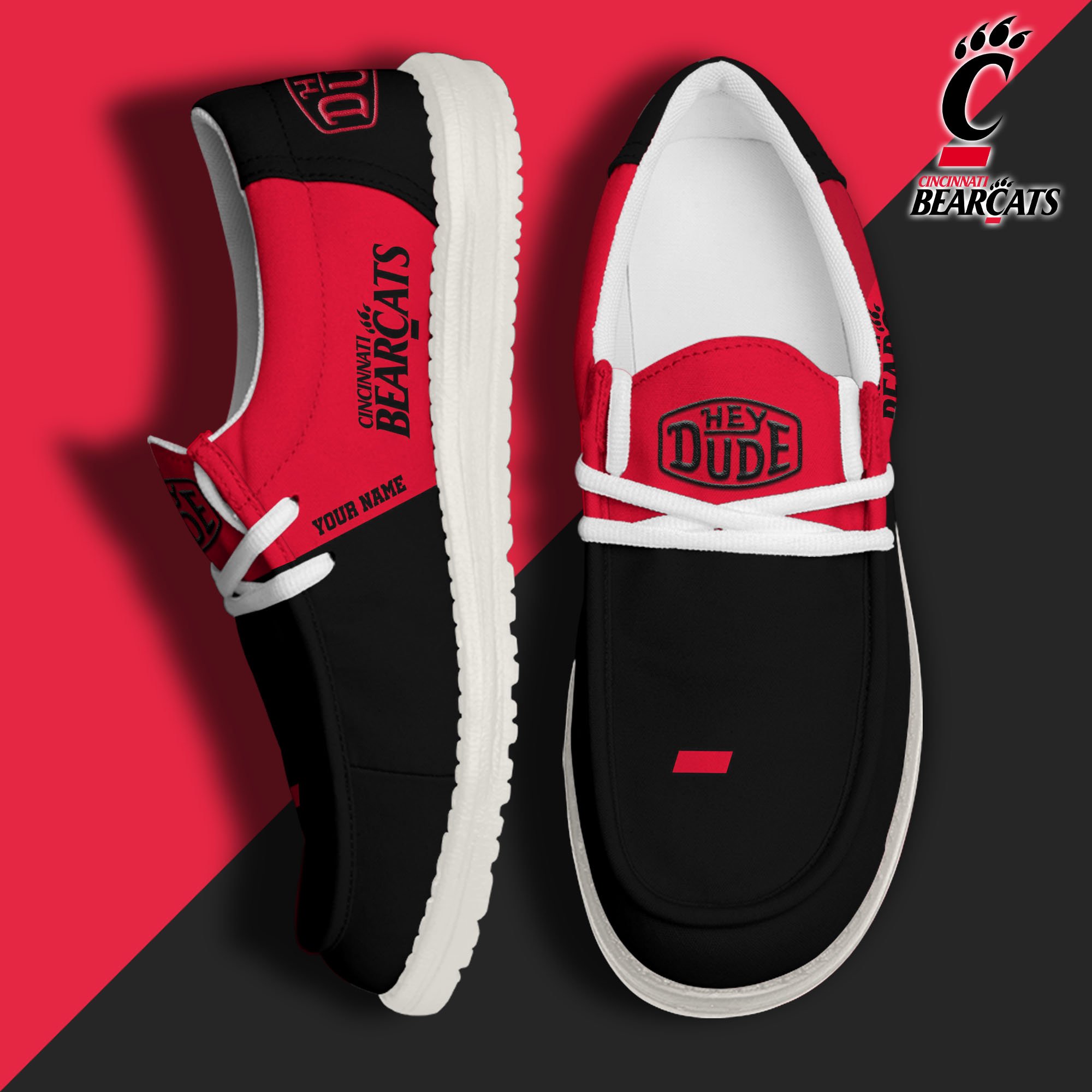 Cincinnati Bearcats Sport Hey Dude Canvas Loafer Shoes 2024 Version Custom Your Name, Sport Team Shoes, Sport Gifts ETRG-61849