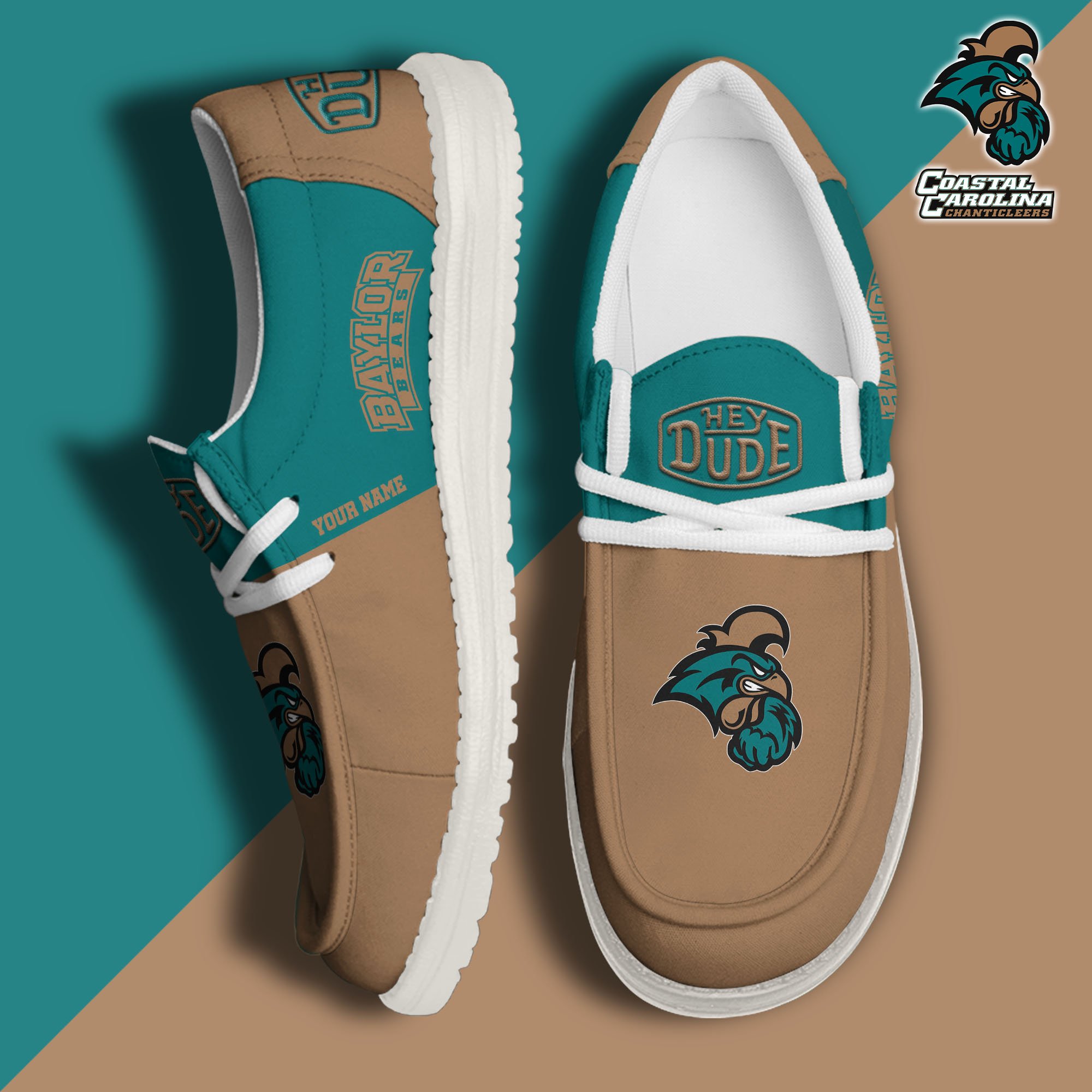 Coastal Carolina Chanticleers Sport Hey Dude Canvas Loafer Shoes 2024 Version Custom Your Name, Sport Team Shoes, Sport Gifts ETRG-61849