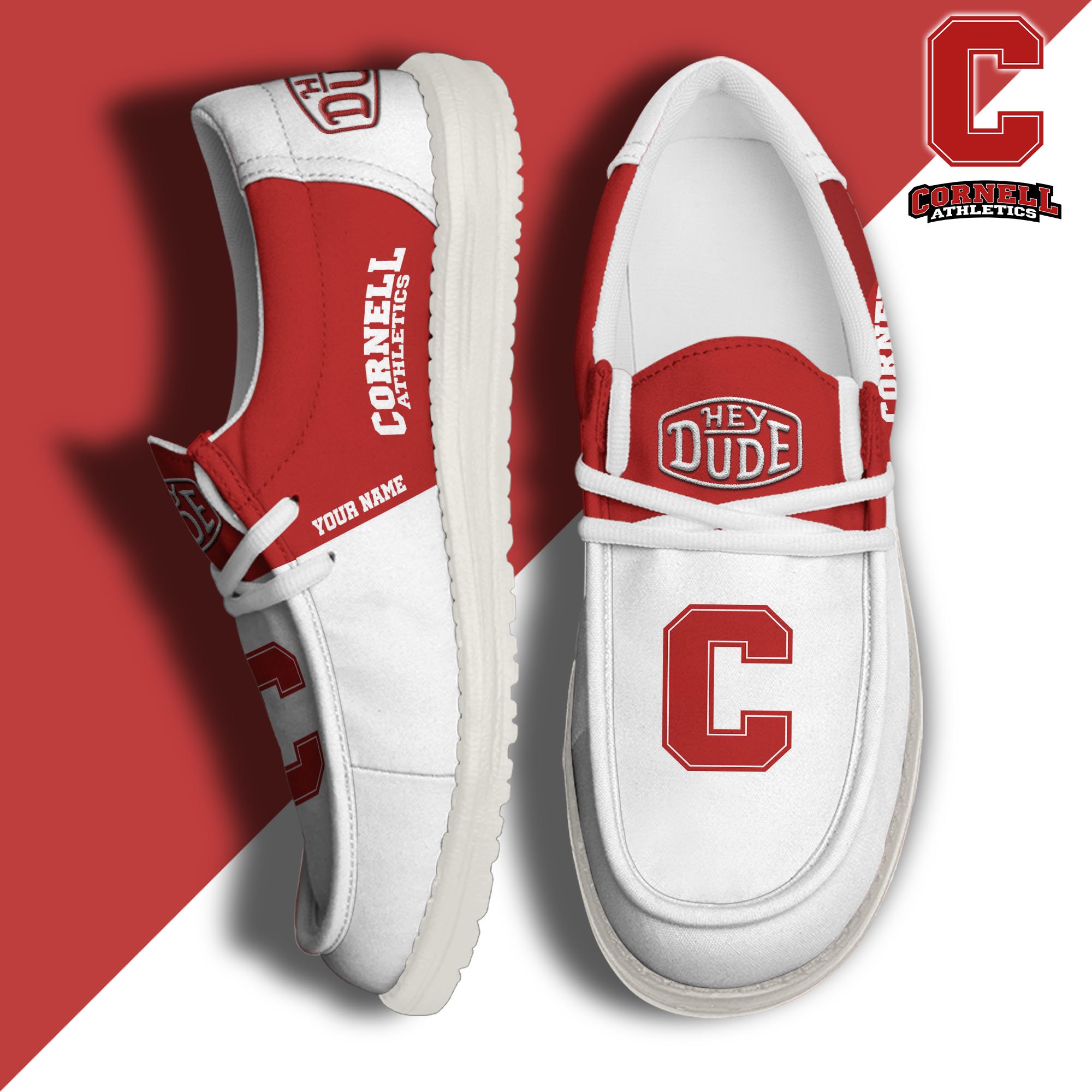 Cornell Big Red Sport Hey Dude Canvas Loafer Shoes 2024 Version Custom Your Name, Sport Team Shoes, Sport Gifts ETRG-61849