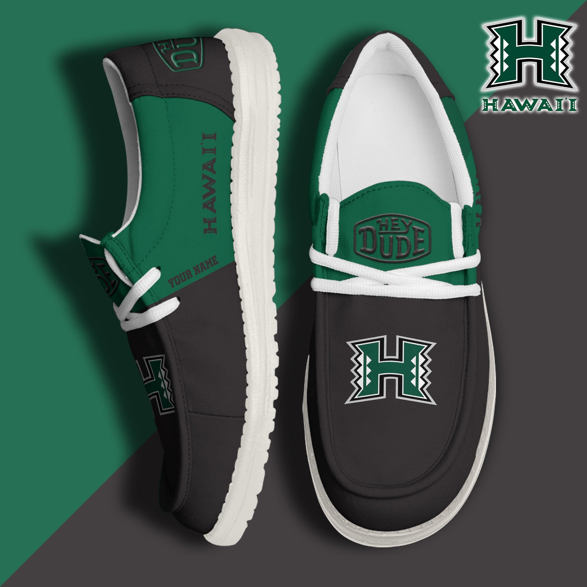 Hawaii Rainbow Warriors Sport Hey Dude Canvas Loafer Shoes 2024 Version Custom Your Name, Sport Team Shoes, Sport Gifts ETRG-61849