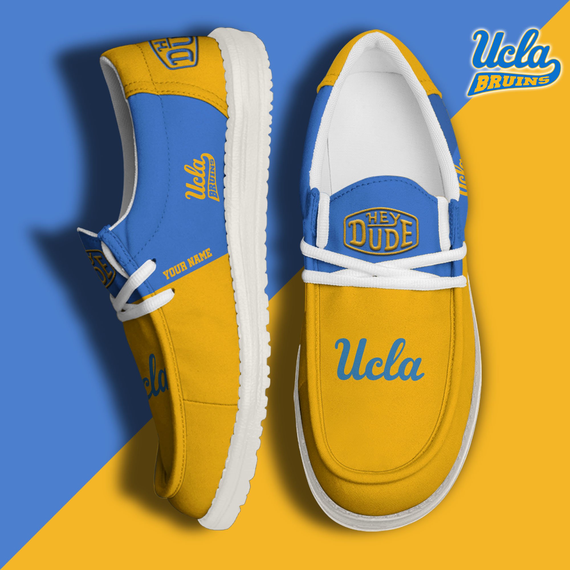 UCLA Bruins Sport Hey Dude Canvas Loafer Shoes 2024 Version Custom Your Name, Sport Team Shoes, Sport Gifts ETRG-61849