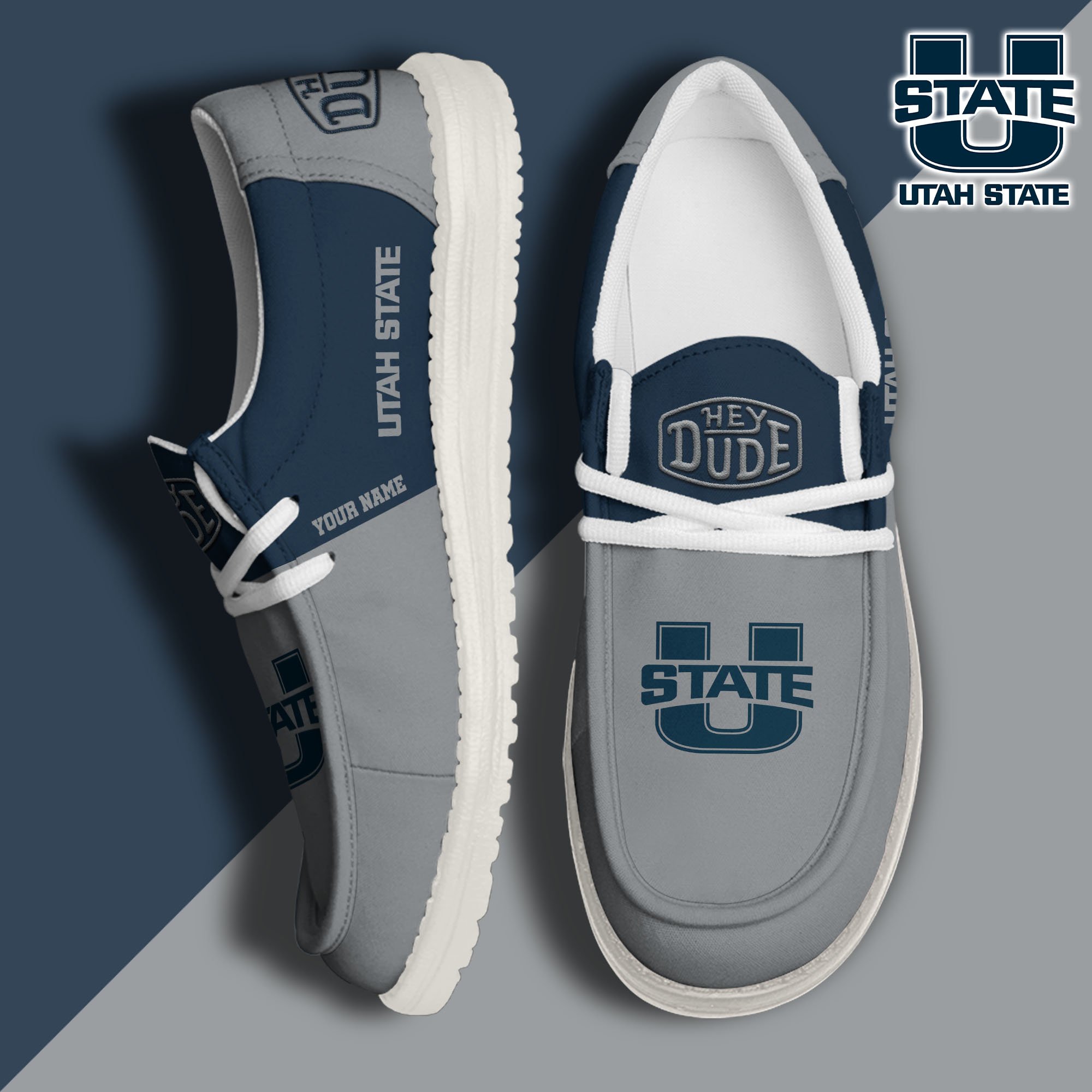 Utah State Aggies Sport Hey Dude Canvas Loafer Shoes 2024 Version Custom Your Name, Sport Team Shoes, Sport Gifts ETRG-61849