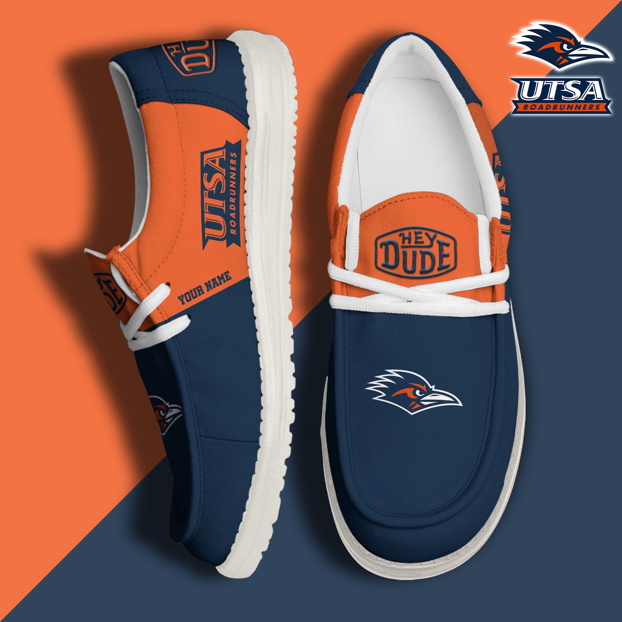 UTSA Roadrunners Sport Hey Dude Canvas Loafer Shoes 2024 Version Custom Your Name, Sport Team Shoes, Sport Gifts ETRG-61849