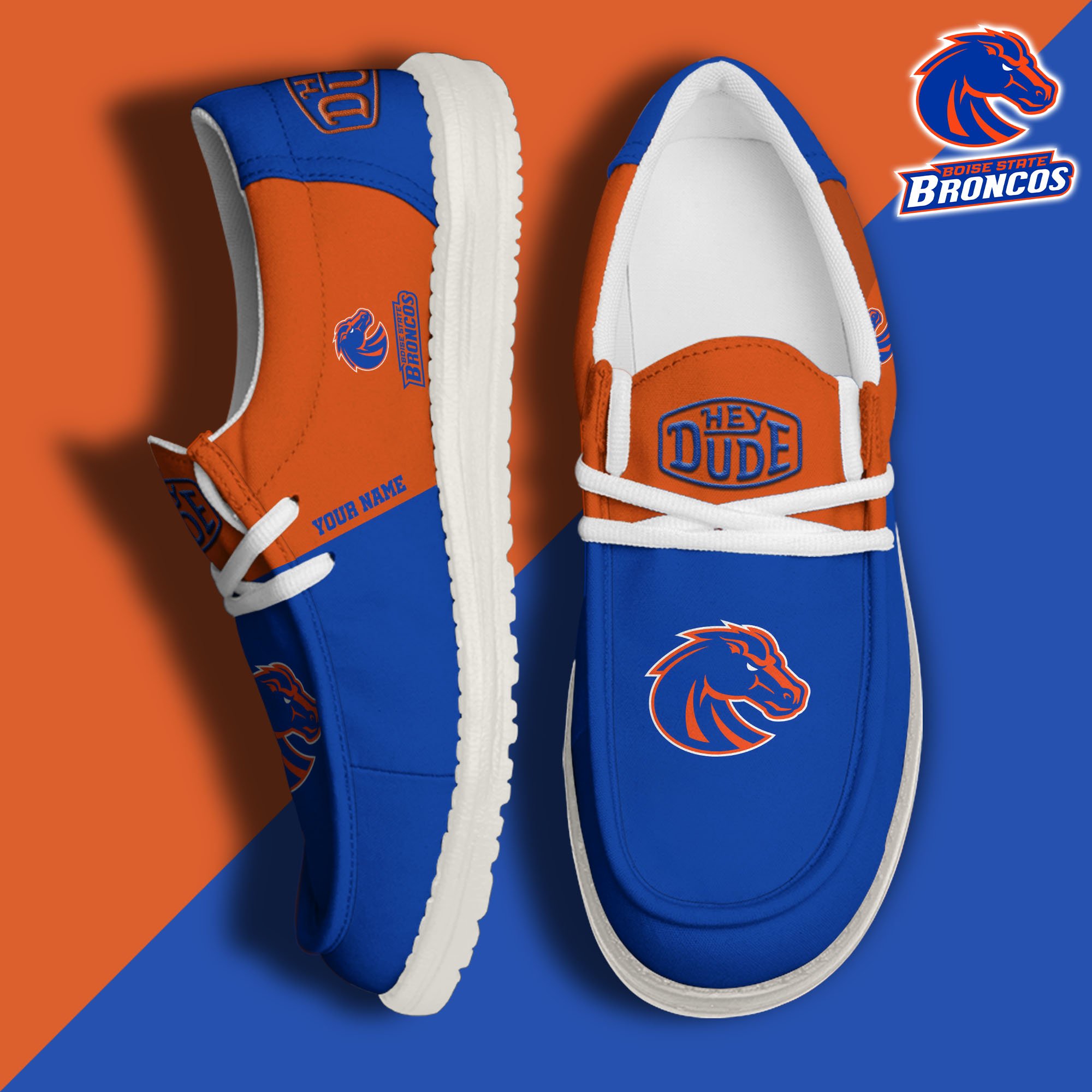 Boise State Broncos Hey Dude Canvas Loafer Shoes 2024 Version Custom Your Name, Sport Shoes For Football Fans, Sport Gifts ETRG-61842