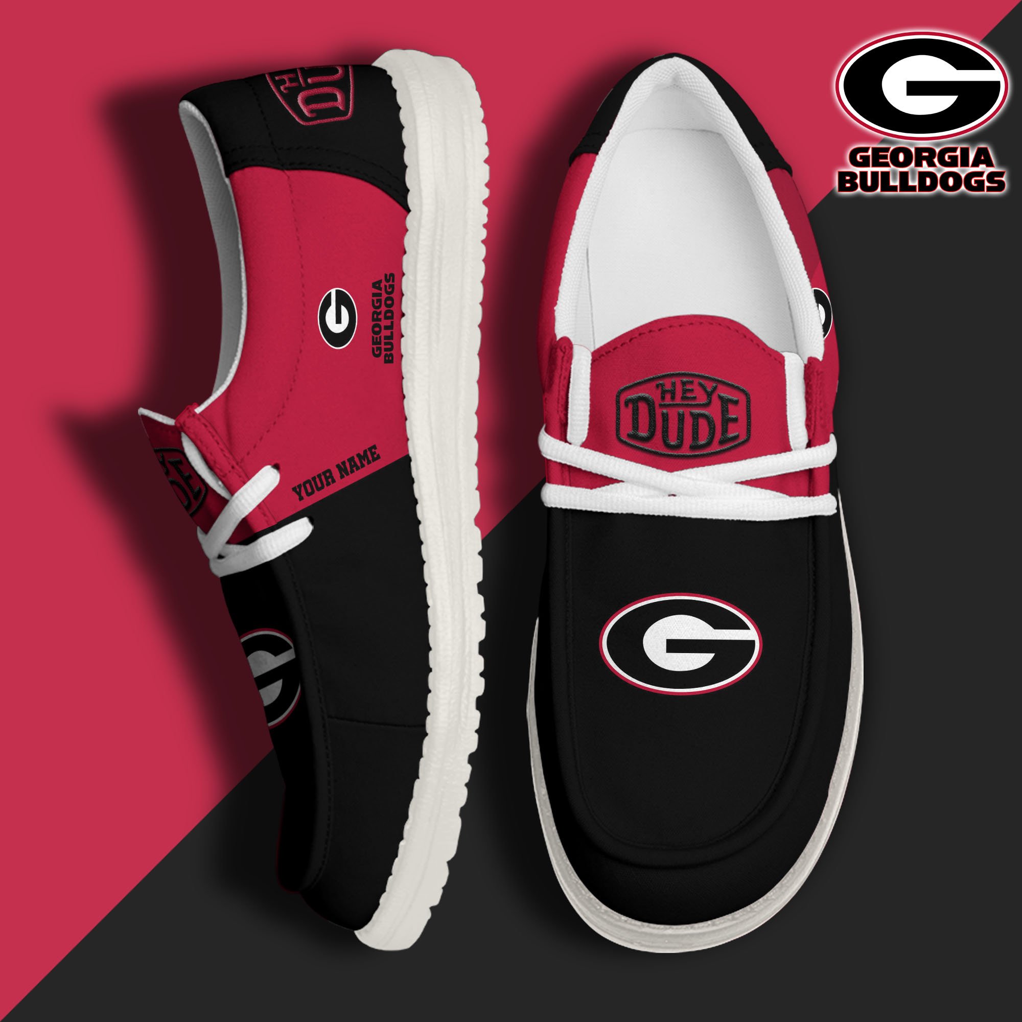 Georgia Bulldogs Hey Dude Canvas Loafer Shoes 2024 Version Custom Your Name, Sport Shoes For Football Fans, Sport Gifts ETRG-61842