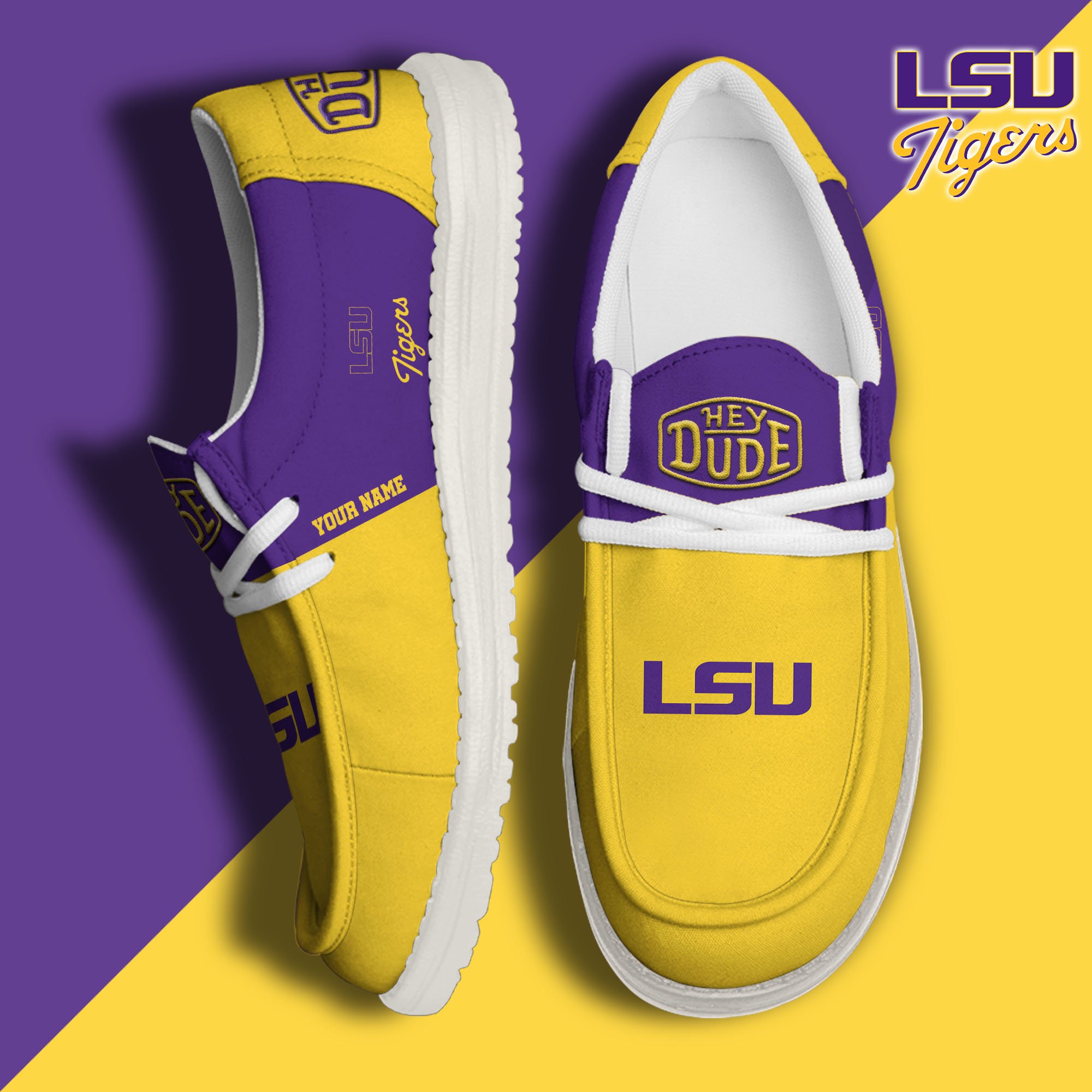 LSU TIGERS Hey Dude Canvas Loafer Shoes 2024 Version Custom Your Name, Sport Shoes For Football Fans, Sport Gifts ETRG-61842