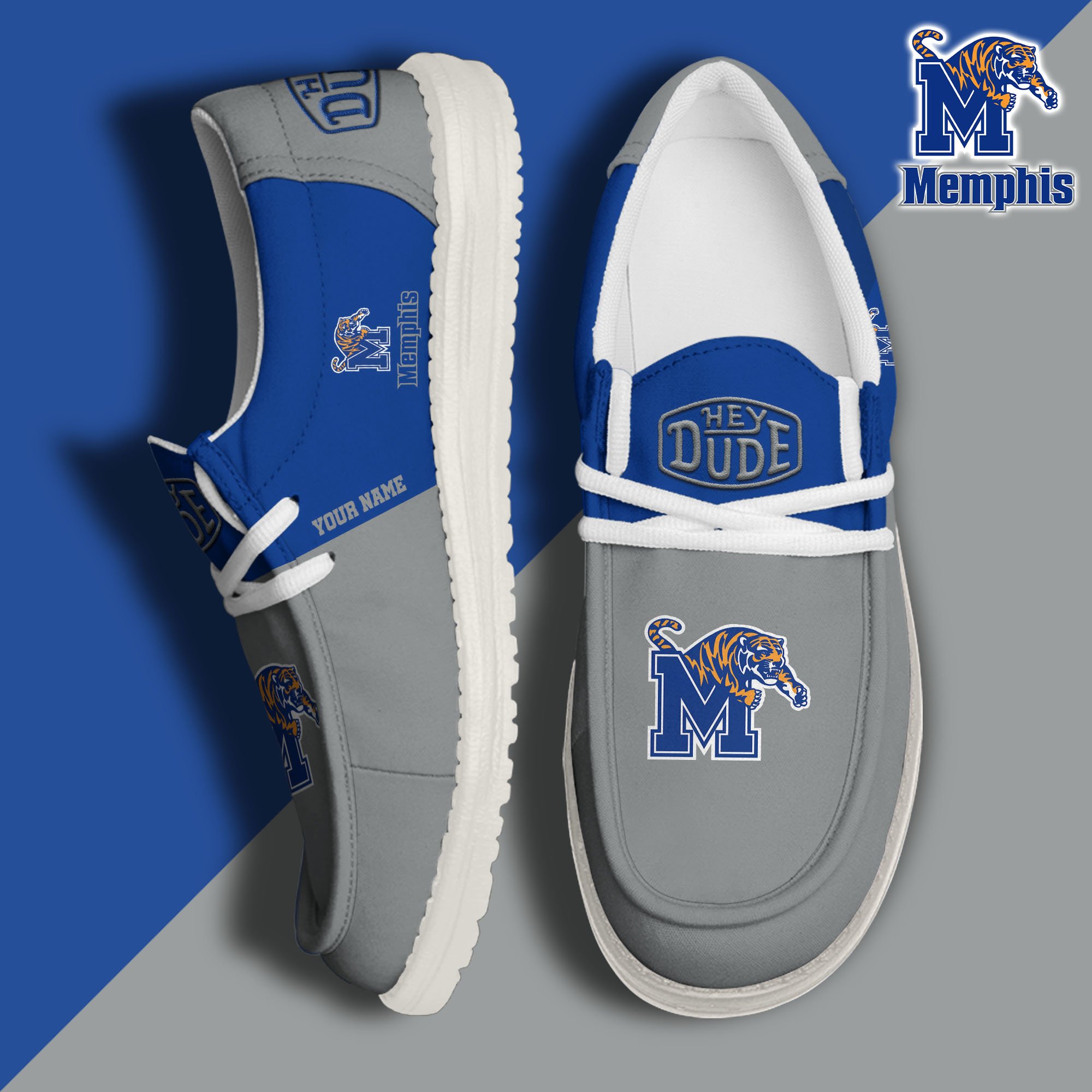 Memphis Tigers Hey Dude Canvas Loafer Shoes 2024 Version Custom Your Name, Sport Shoes For Football Fans, Sport Gifts ETRG-61842