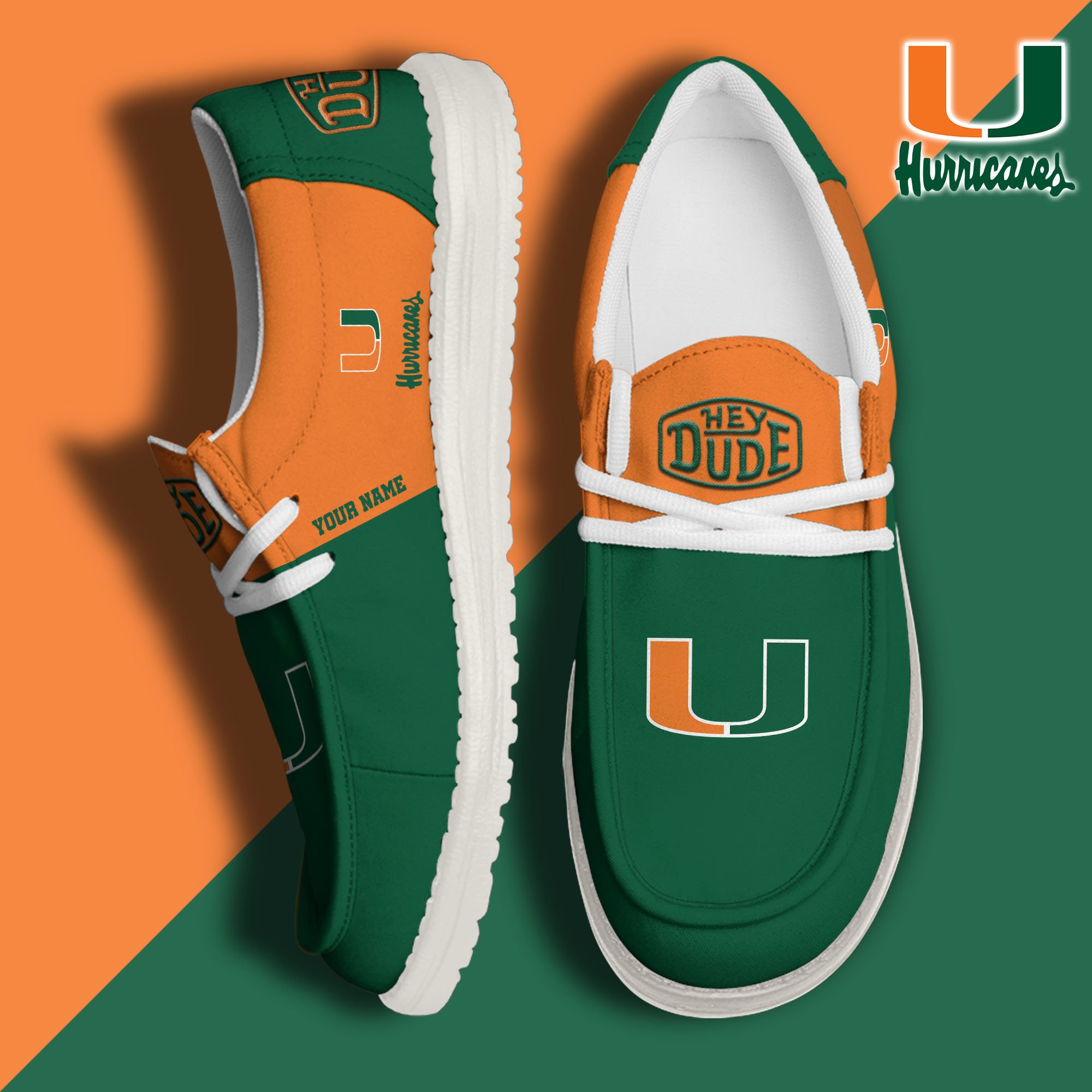 Miami Hurricanes Hey Dude Canvas Loafer Shoes 2024 Version Custom Your Name, Sport Shoes For Football Fans, Sport Gifts ETRG-61842