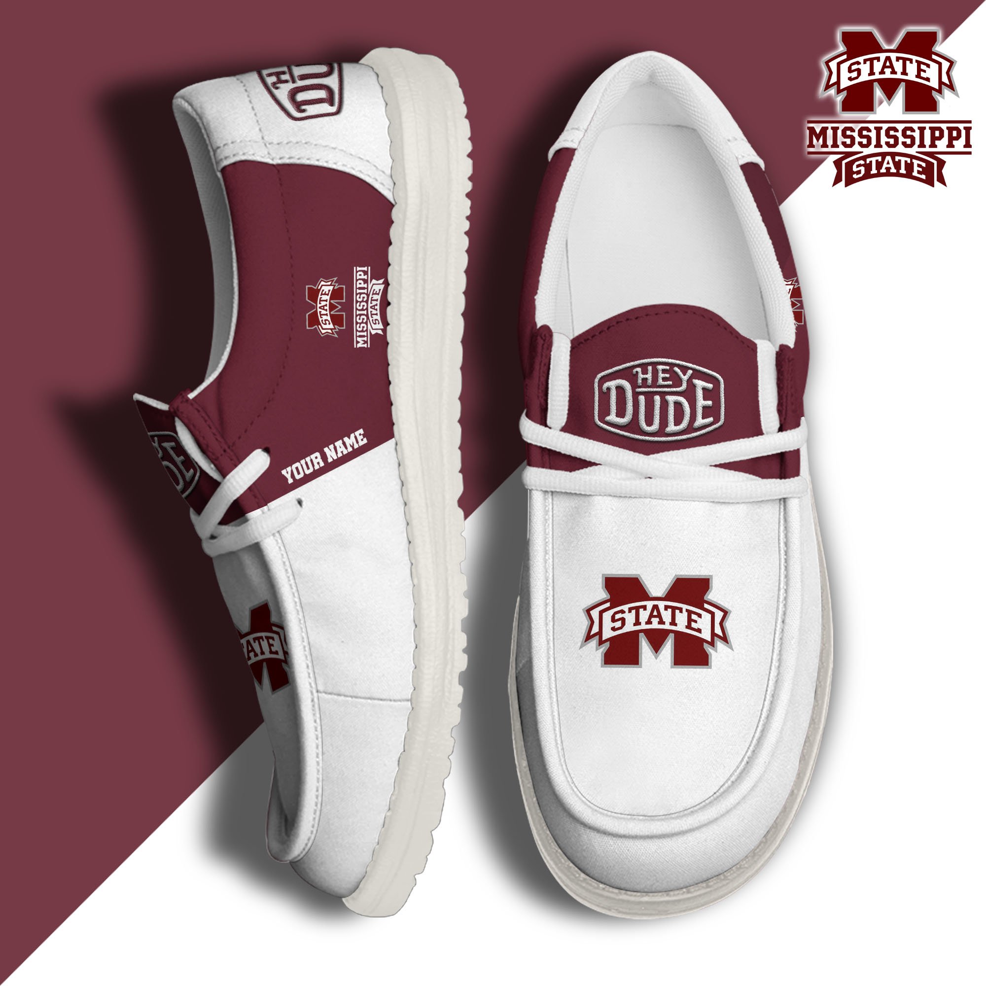 Mississippi State Bulldogs Hey Dude Canvas Loafer Shoes 2024 Version Custom Your Name, Sport Shoes For Football Fans, Sport Gifts ETRG-61842