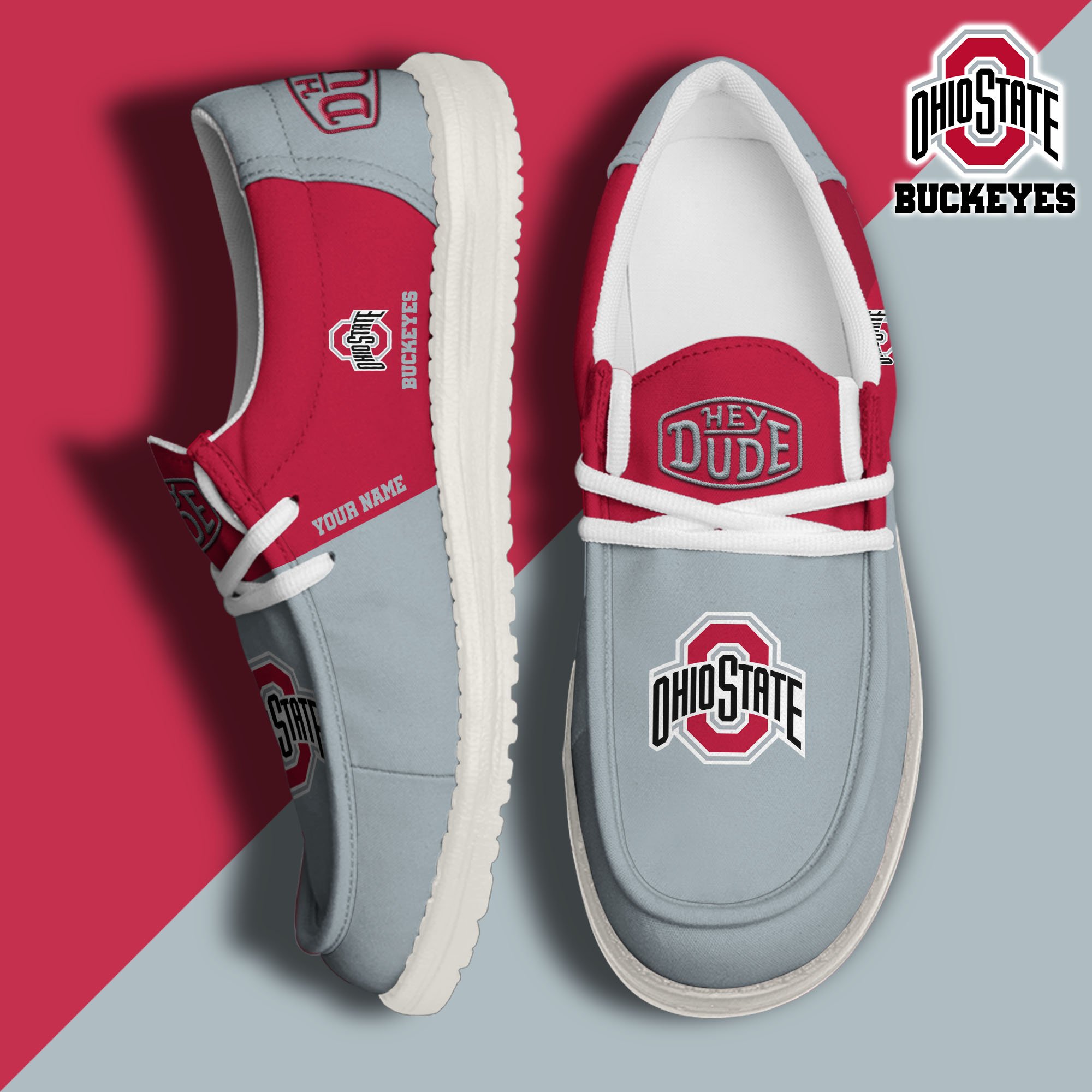 Ohio State Buckeyes Hey Dude Canvas Loafer Shoes 2024 Version Custom Your Name, Sport Shoes For Football Fans, Sport Gifts ETRG-61842