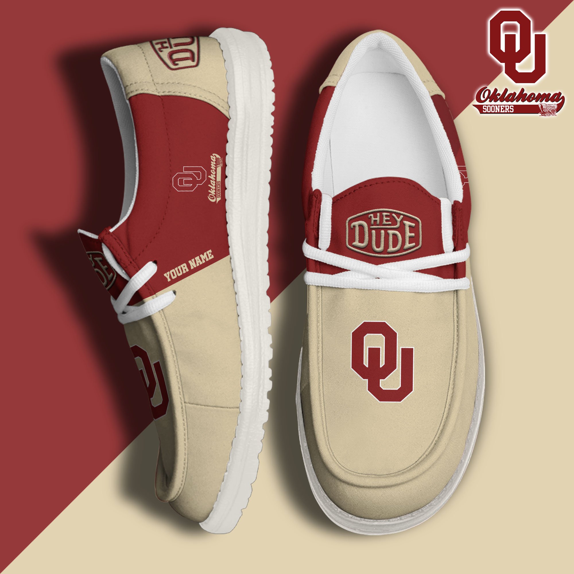 Oklahoma Sooners Hey Dude Canvas Loafer Shoes 2024 Version Custom Your Name, Sport Shoes For Football Fans, Sport Gifts ETRG-61842