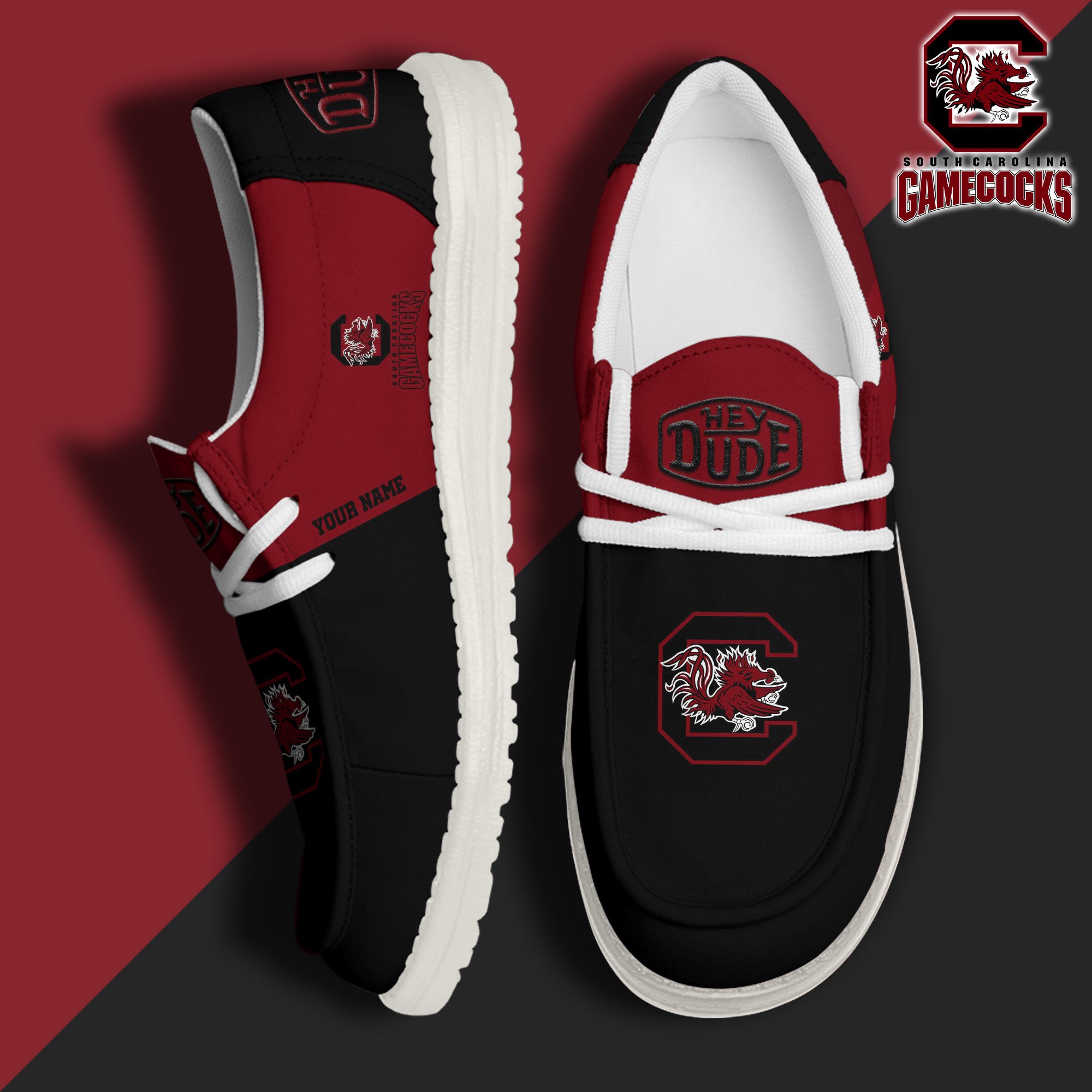 South Carolina Gamecocks Hey Dude Canvas Loafer Shoes 2024 Version Custom Your Name, Sport Shoes For Football Fans, Sport Gifts ETRG-61842