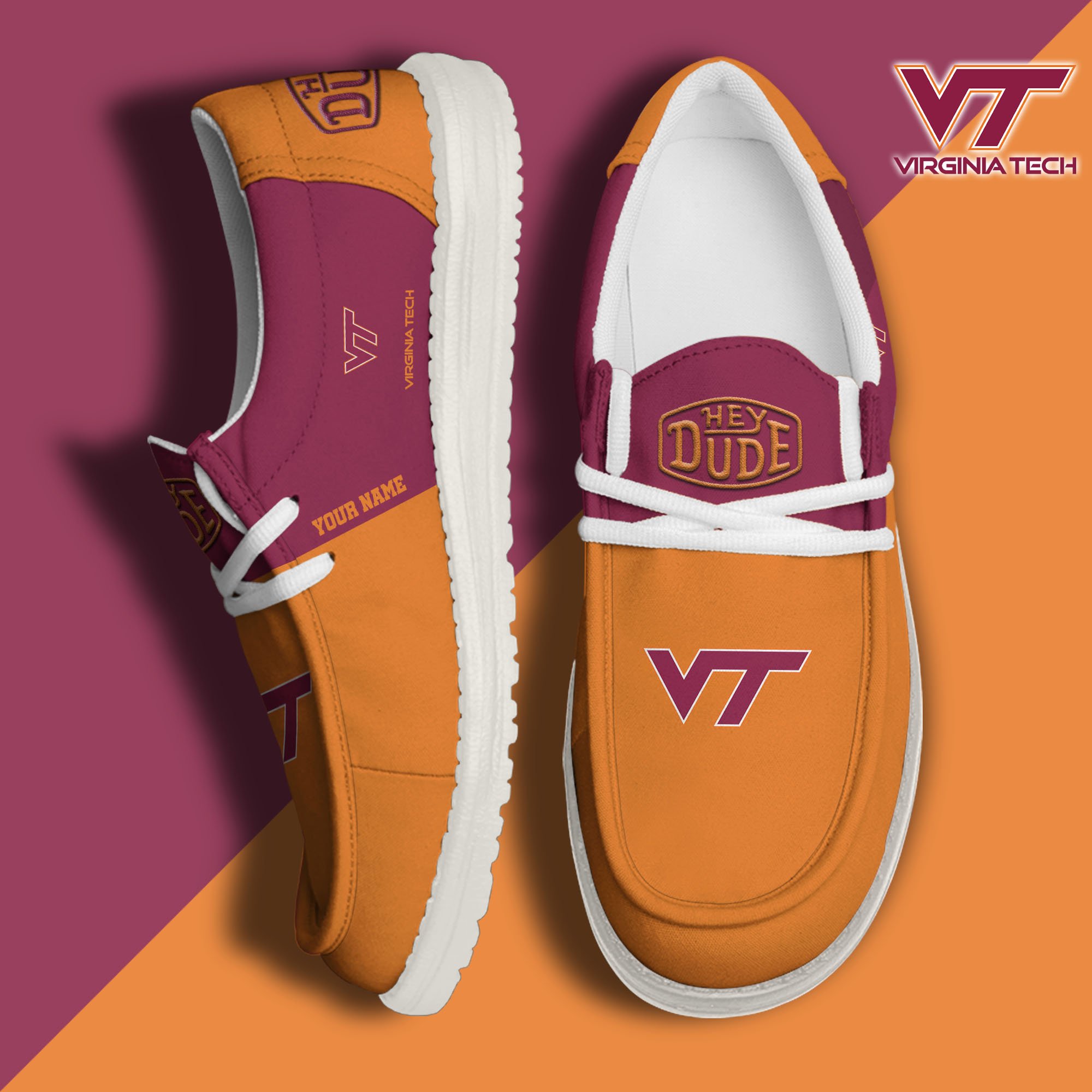 Virginia Tech Hokies Hey Dude Canvas Loafer Shoes 2024 Version Custom Your Name, Sport Shoes For Football Fans, Sport Gifts ETRG-61842