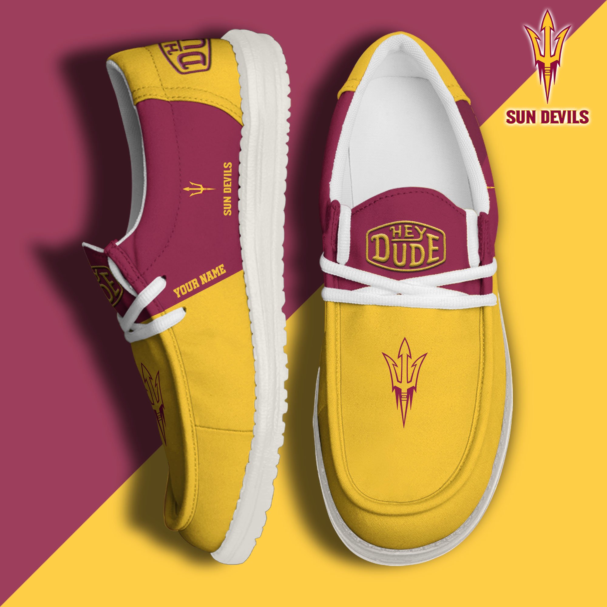 Arizona State Sun Devils Hey Dude Canvas Loafer Shoes 2024 Version Custom Your Name, Sport Shoes For Football Fans, Sport Gifts ETRG-61842