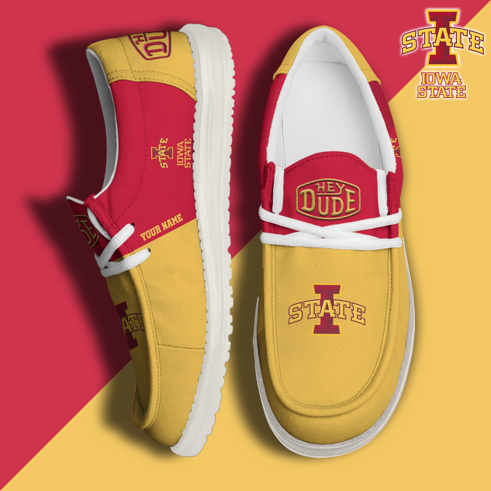 Iowa State Cyclones Hey Dude Canvas Loafer Shoes 2024 Version Custom Your Name, Sport Shoes For Football Fans, Sport Gifts ETRG-61842