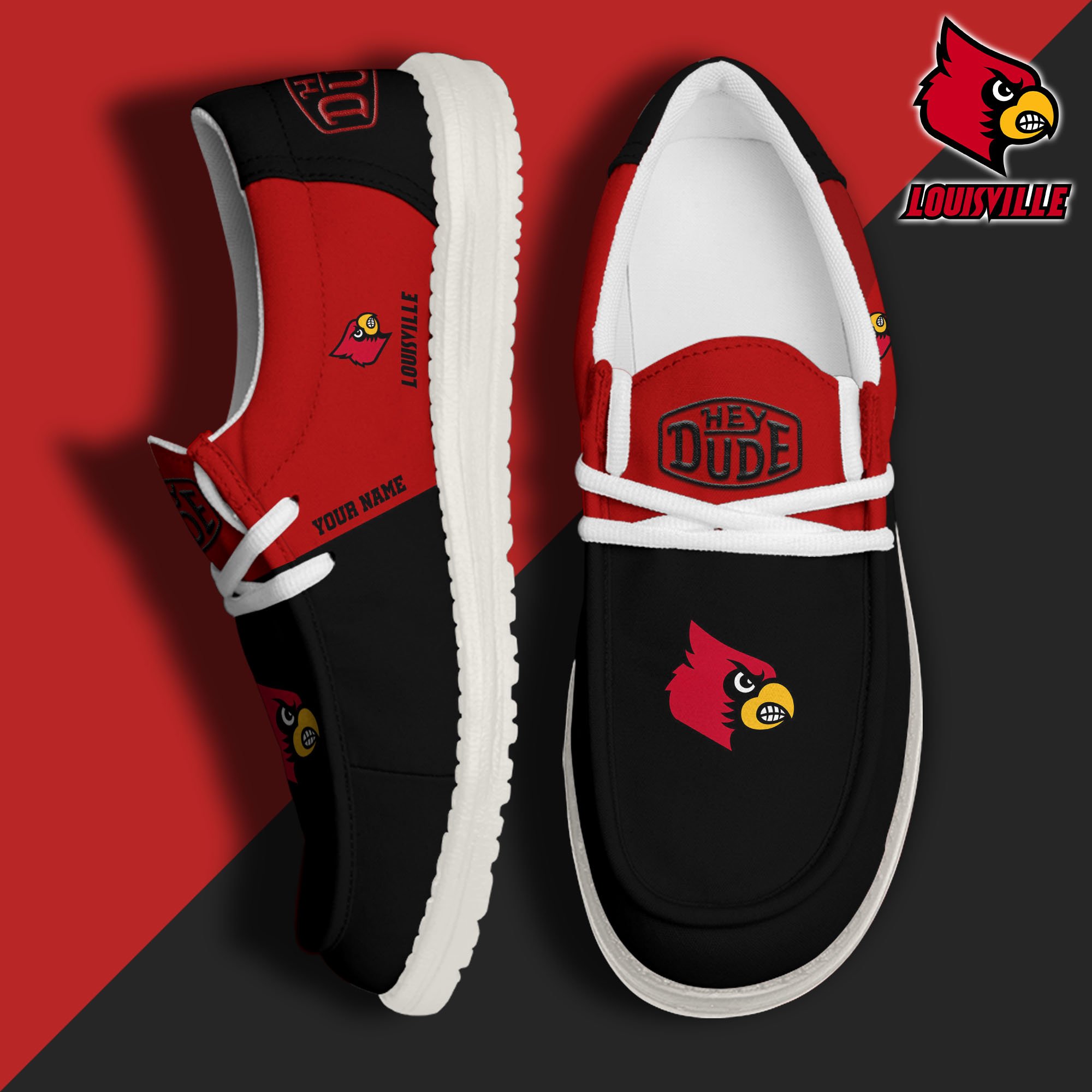 Louisville Cardinals Hey Dude Canvas Loafer Shoes 2024 Version Custom Your Name, Sport Shoes For Football Fans, Sport Gifts ETRG-61842