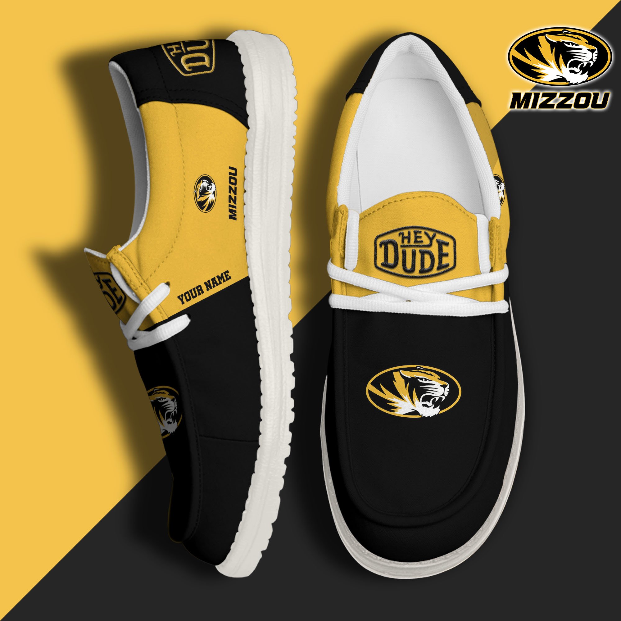 Missouri Tigers Hey Dude Canvas Loafer Shoes 2024 Version Custom Your Name, Sport Shoes For Football Fans, Sport Gifts ETRG-61842