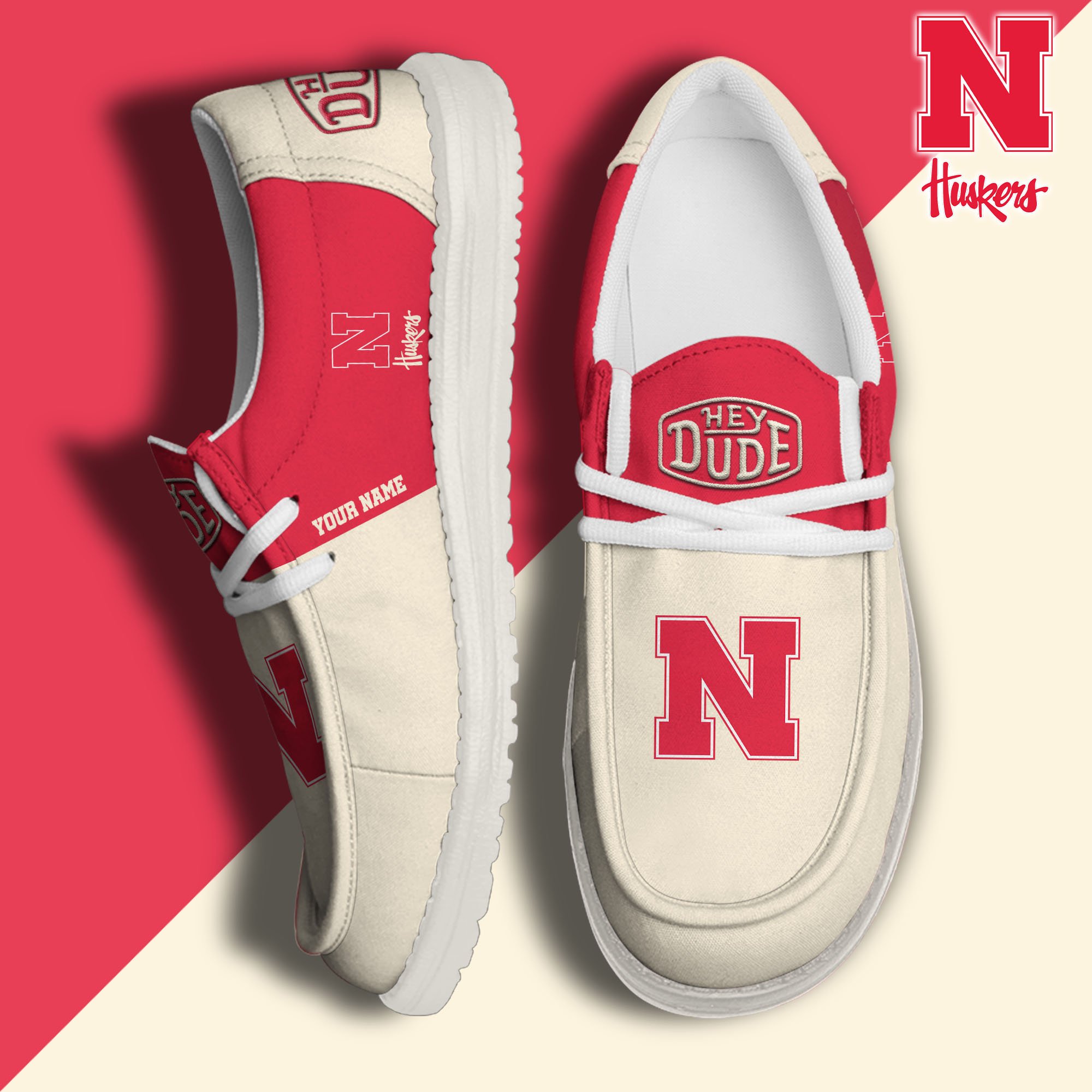 Nebraska Cornhuskers Hey Dude Canvas Loafer Shoes 2024 Version Custom Your Name, Sport Shoes For Football Fans, Sport Gifts ETRG-61842