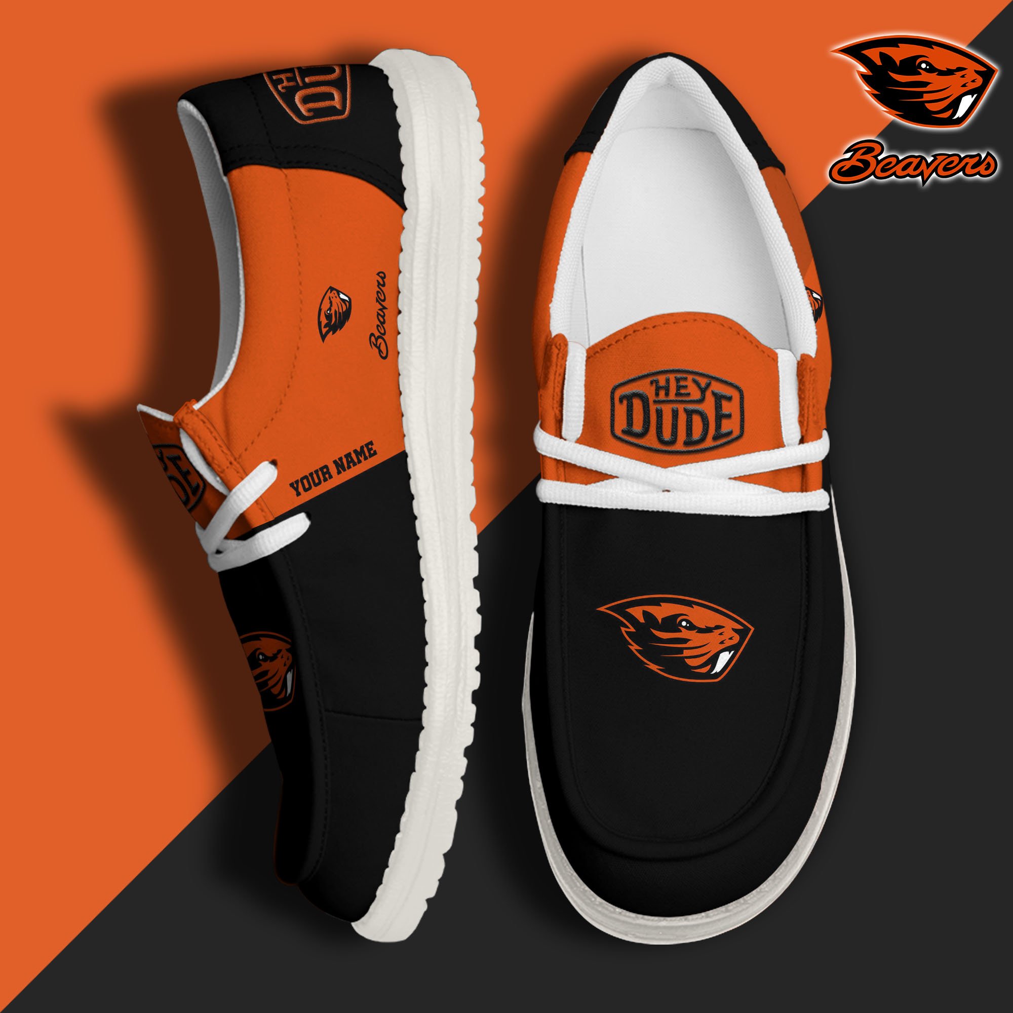 Oregon State Beavers Hey Dude Canvas Loafer Shoes 2024 Version Custom Your Name, Sport Shoes For Football Fans, Sport Gifts ETRG-61842