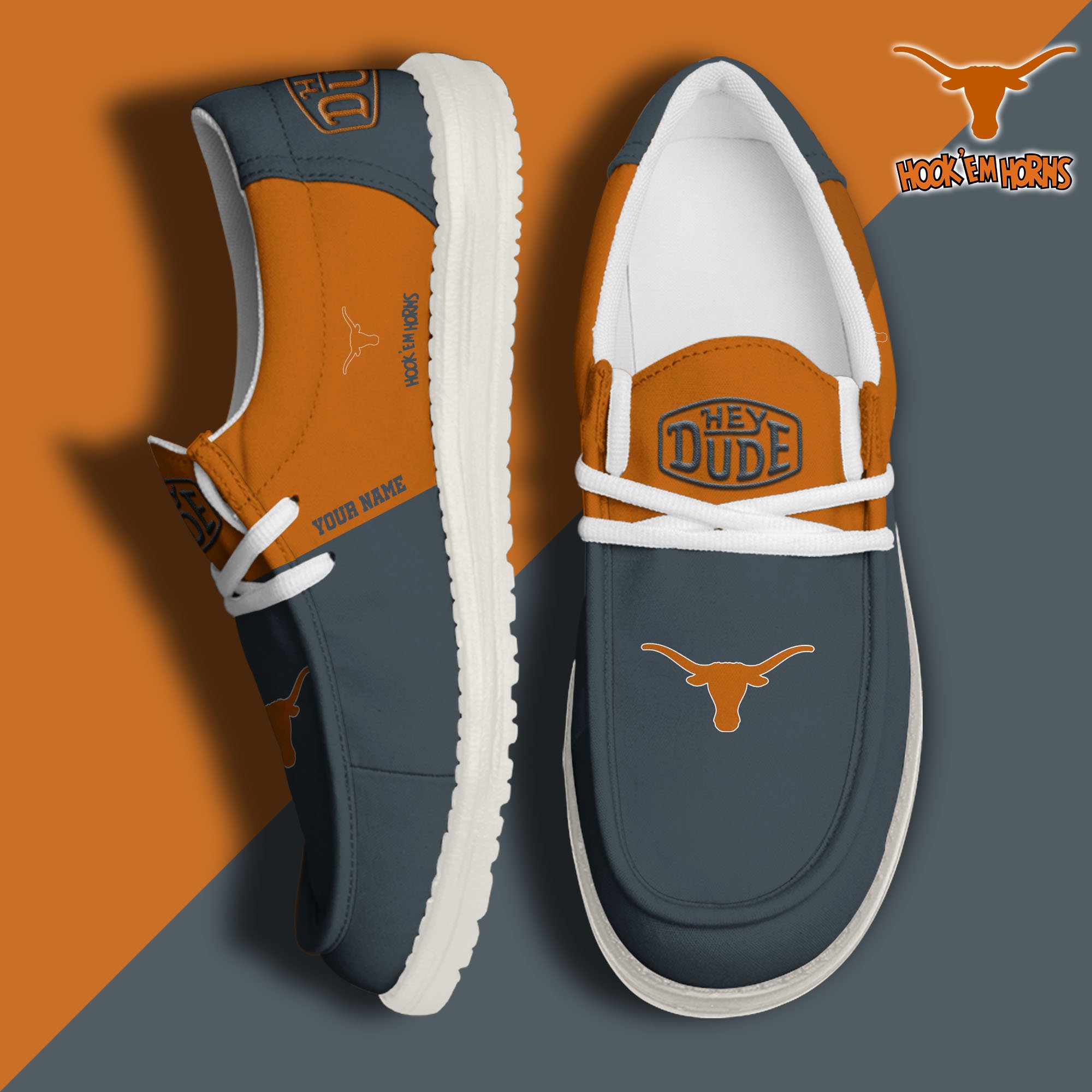 Texas Longhorns Hey Dude Canvas Loafer Shoes 2024 Version Custom Your Name, Sport Shoes For Football Fans, Sport Gifts ETRG-61842