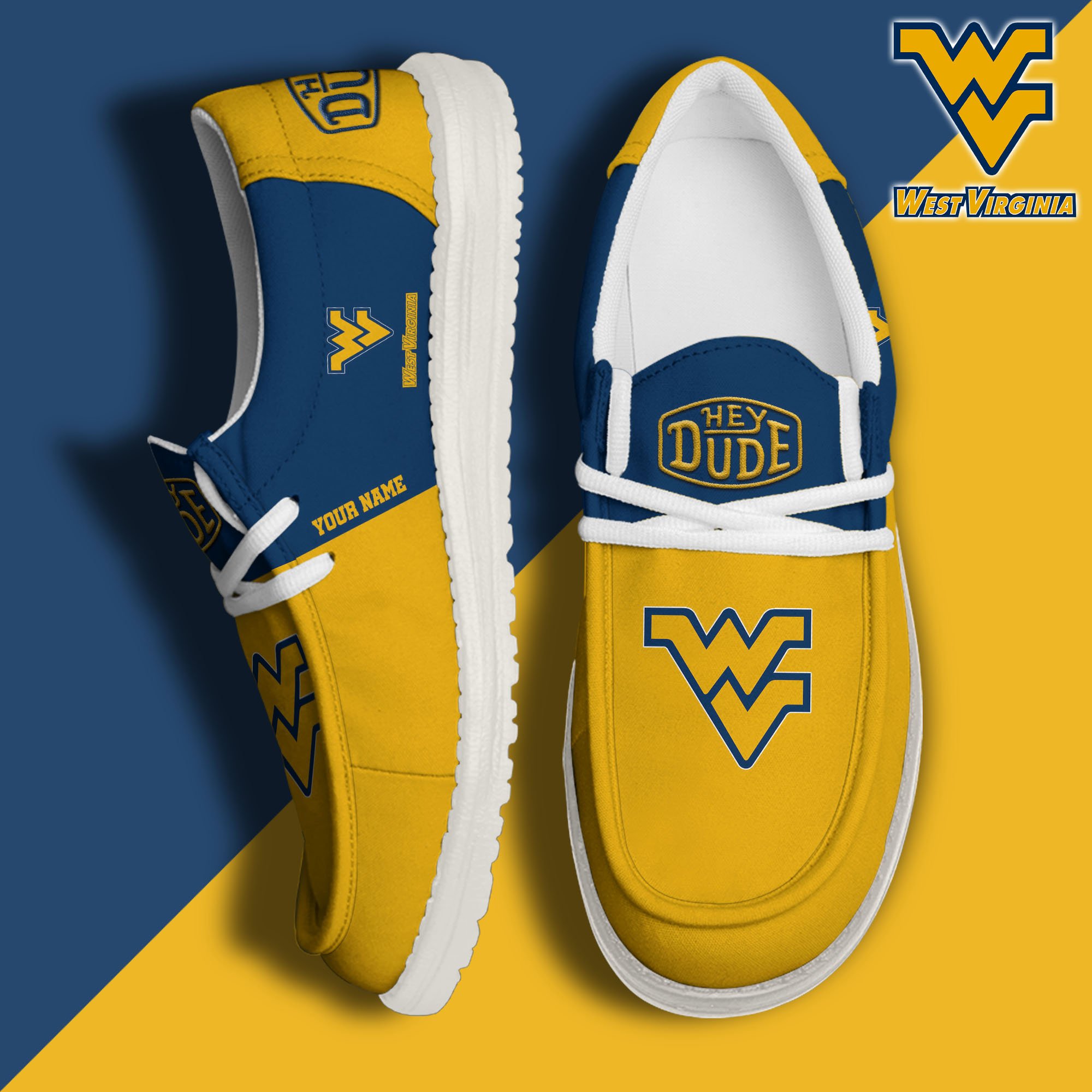 West Virginia Mountaineers Hey Dude Canvas Loafer Shoes 2024 Version Custom Your Name, Sport Shoes For Football Fans, Sport Gifts ETRG-61842