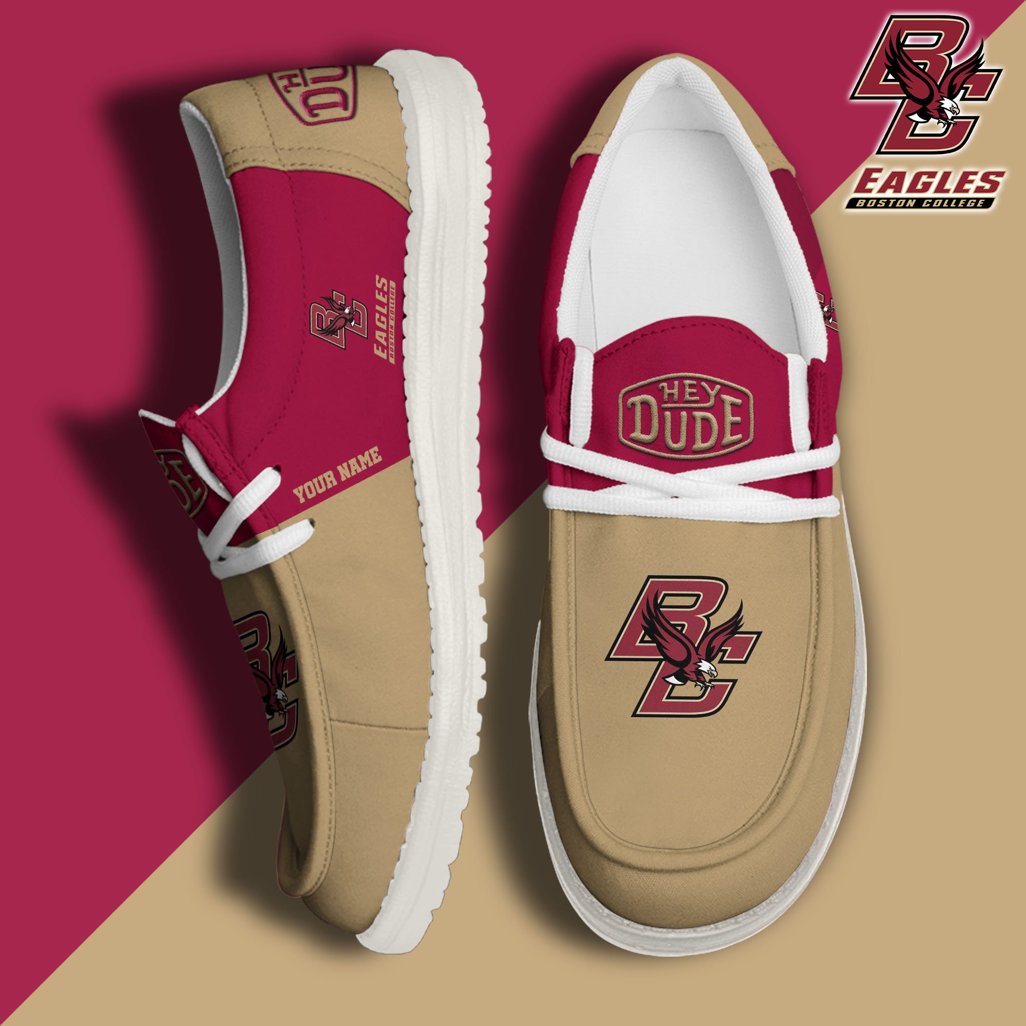 Boston College Eagles Hey Dude Canvas Loafer Shoes 2024 Version Custom Your Name, Sport Shoes For Football Fans, Sport Gifts ETRG-61842