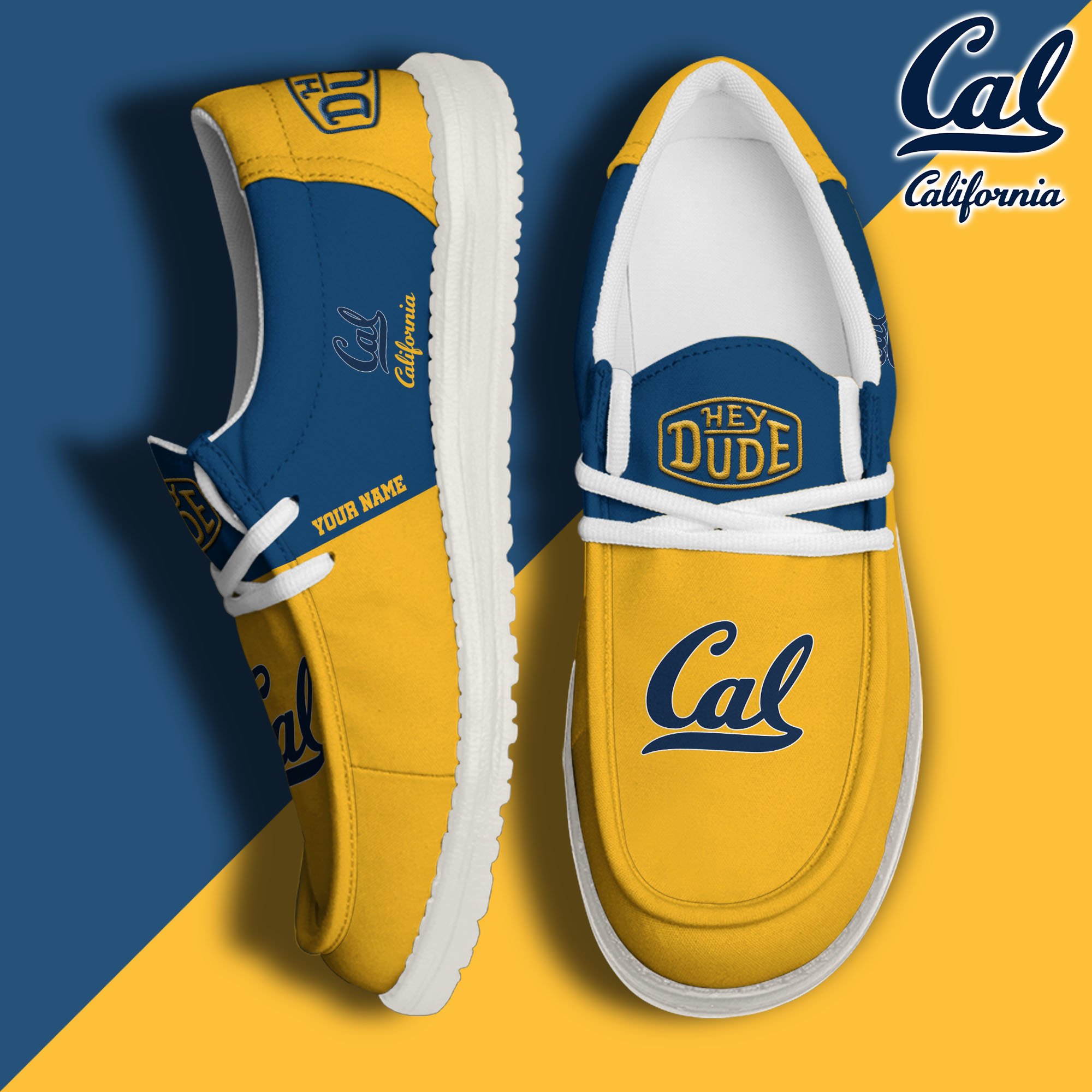 California Golden Bears Hey Dude Canvas Loafer Shoes 2024 Version Custom Your Name, Sport Shoes For Football Fans, Sport Gifts ETRG-61842