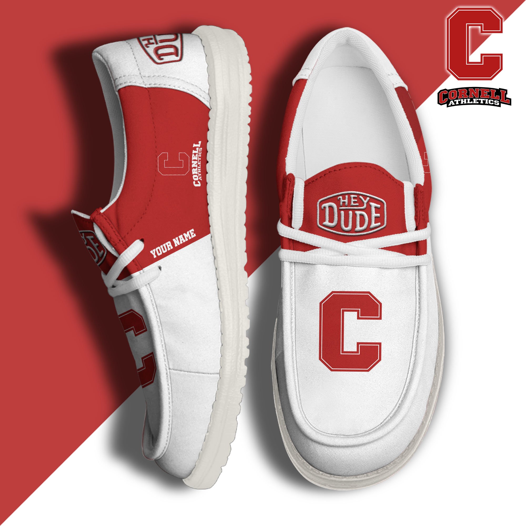 Cornell Big Red Hey Dude Canvas Loafer Shoes 2024 Version Custom Your Name, Sport Shoes For Football Fans, Sport Gifts ETRG-61842