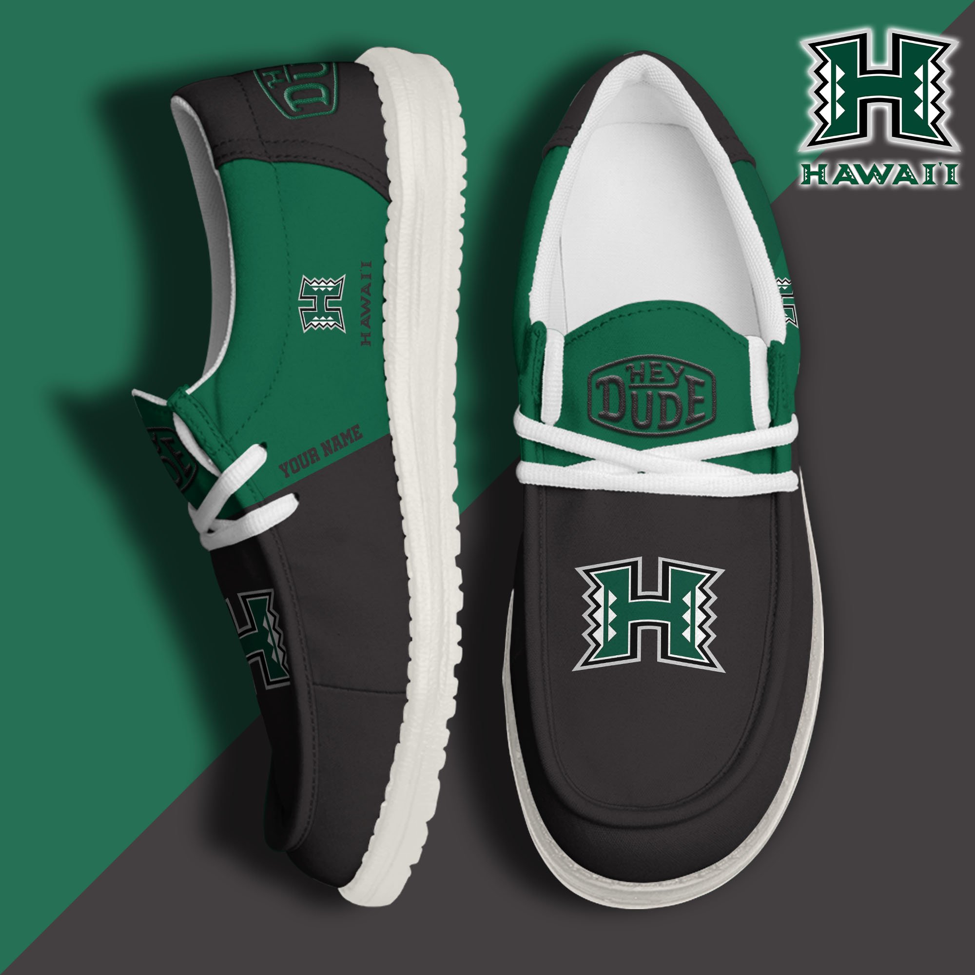 Hawaii Rainbow Warriors Hey Dude Canvas Loafer Shoes 2024 Version Custom Your Name, Sport Shoes For Football Fans, Sport Gifts ETRG-61842