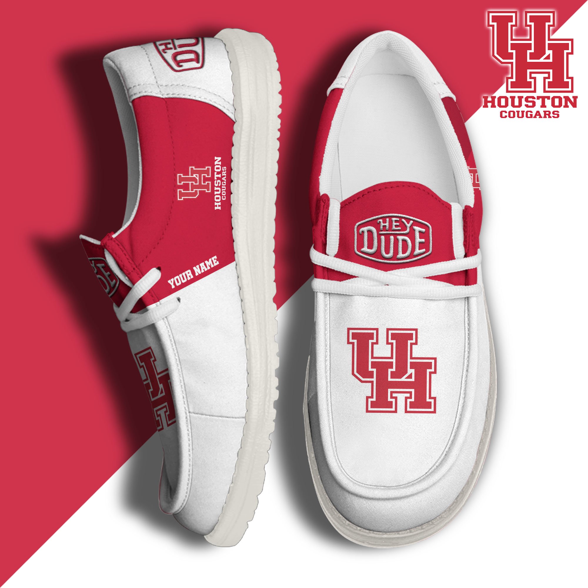 Houston Cougars Hey Dude Canvas Loafer Shoes 2024 Version Custom Your Name, Sport Shoes For Football Fans, Sport Gifts ETRG-61842