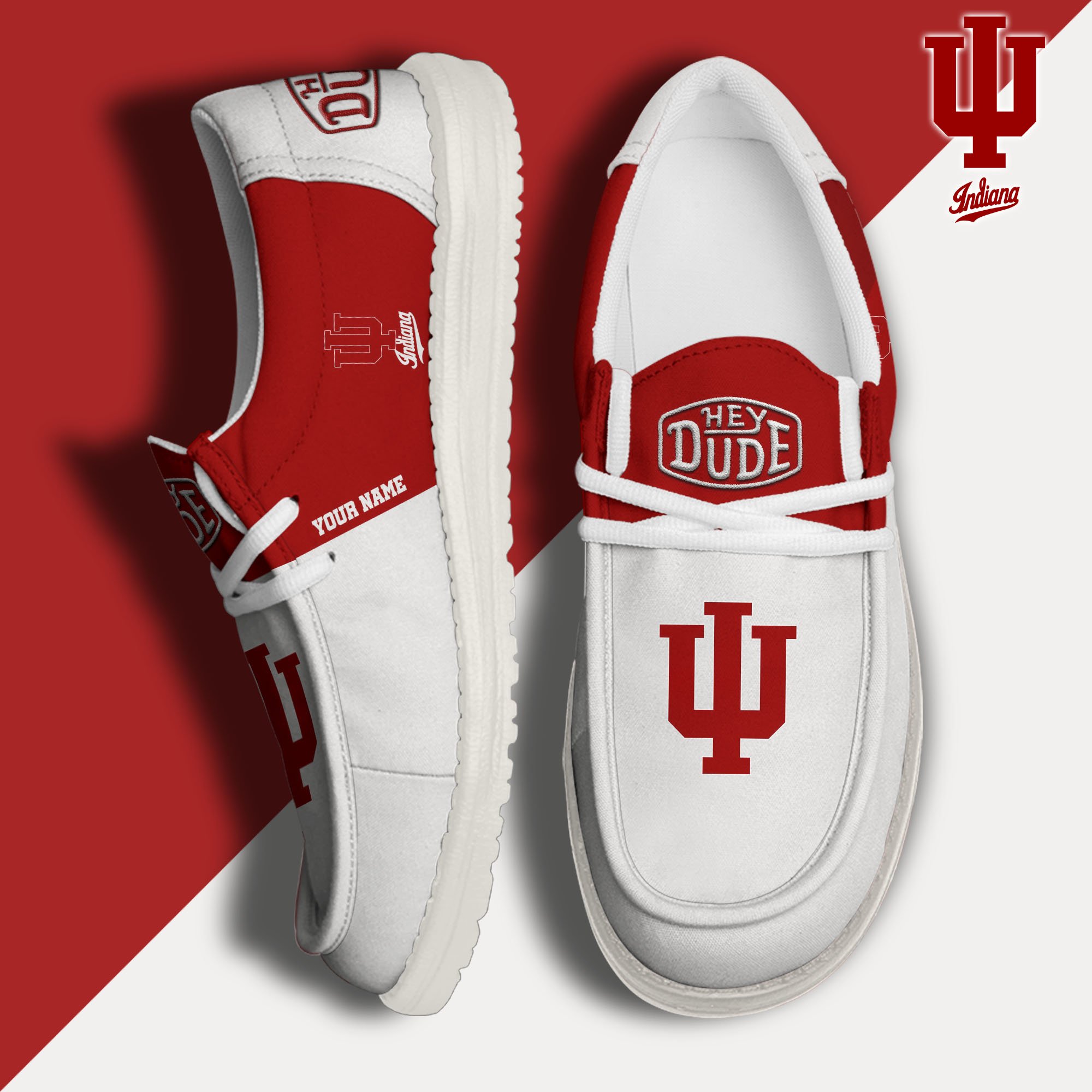 Indiana Hoosiers Hey Dude Canvas Loafer Shoes 2024 Version Custom Your Name, Sport Shoes For Football Fans, Sport Gifts ETRG-61842