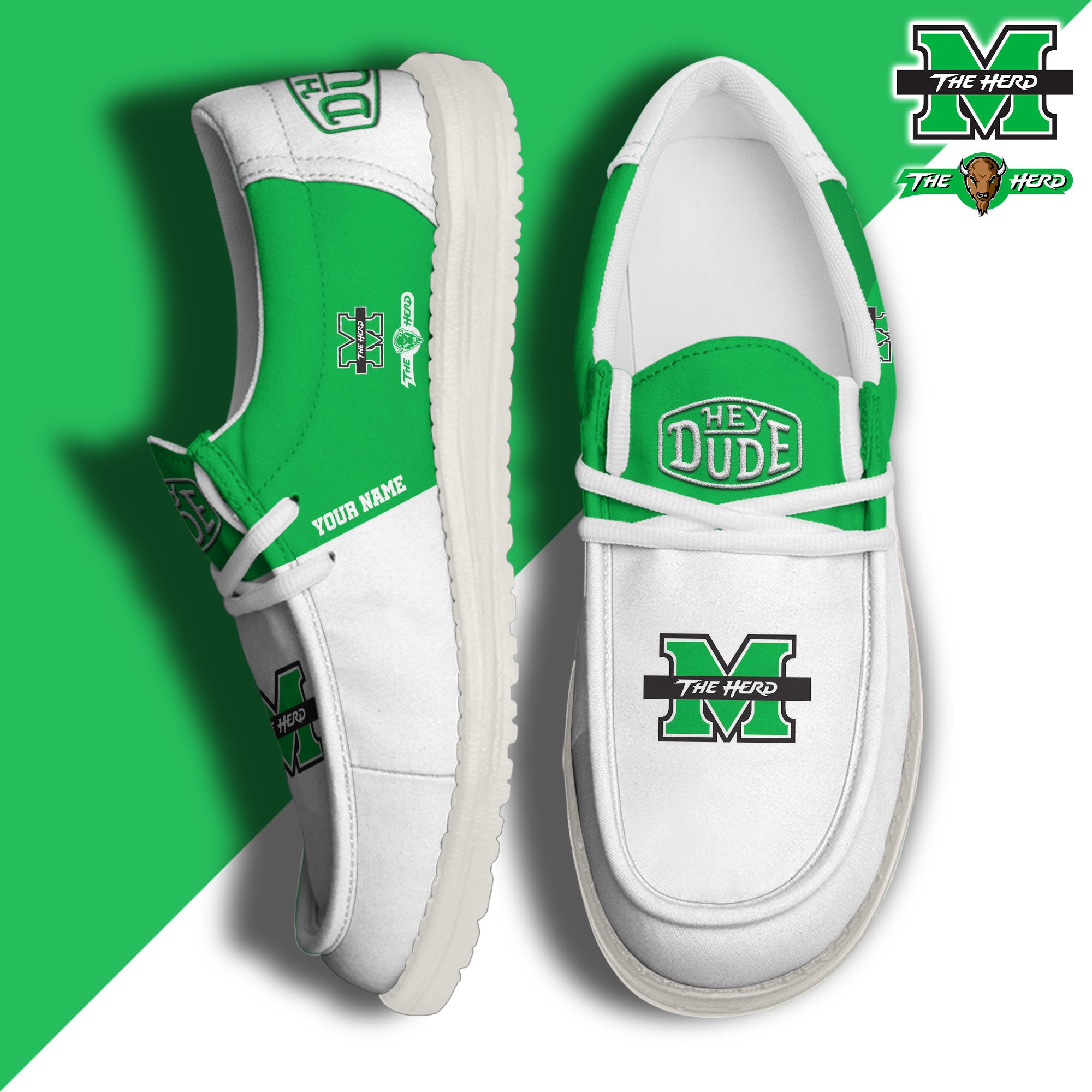 Marshall Thundering Herd Hey Dude Canvas Loafer Shoes 2024 Version Custom Your Name, Sport Shoes For Football Fans, Sport Gifts ETRG-61842