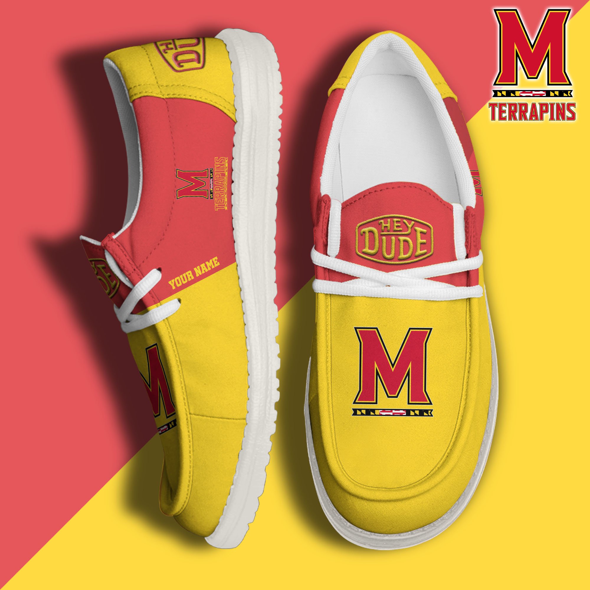 Maryland Terrapins Hey Dude Canvas Loafer Shoes 2024 Version Custom Your Name, Sport Shoes For Football Fans, Sport Gifts ETRG-61842