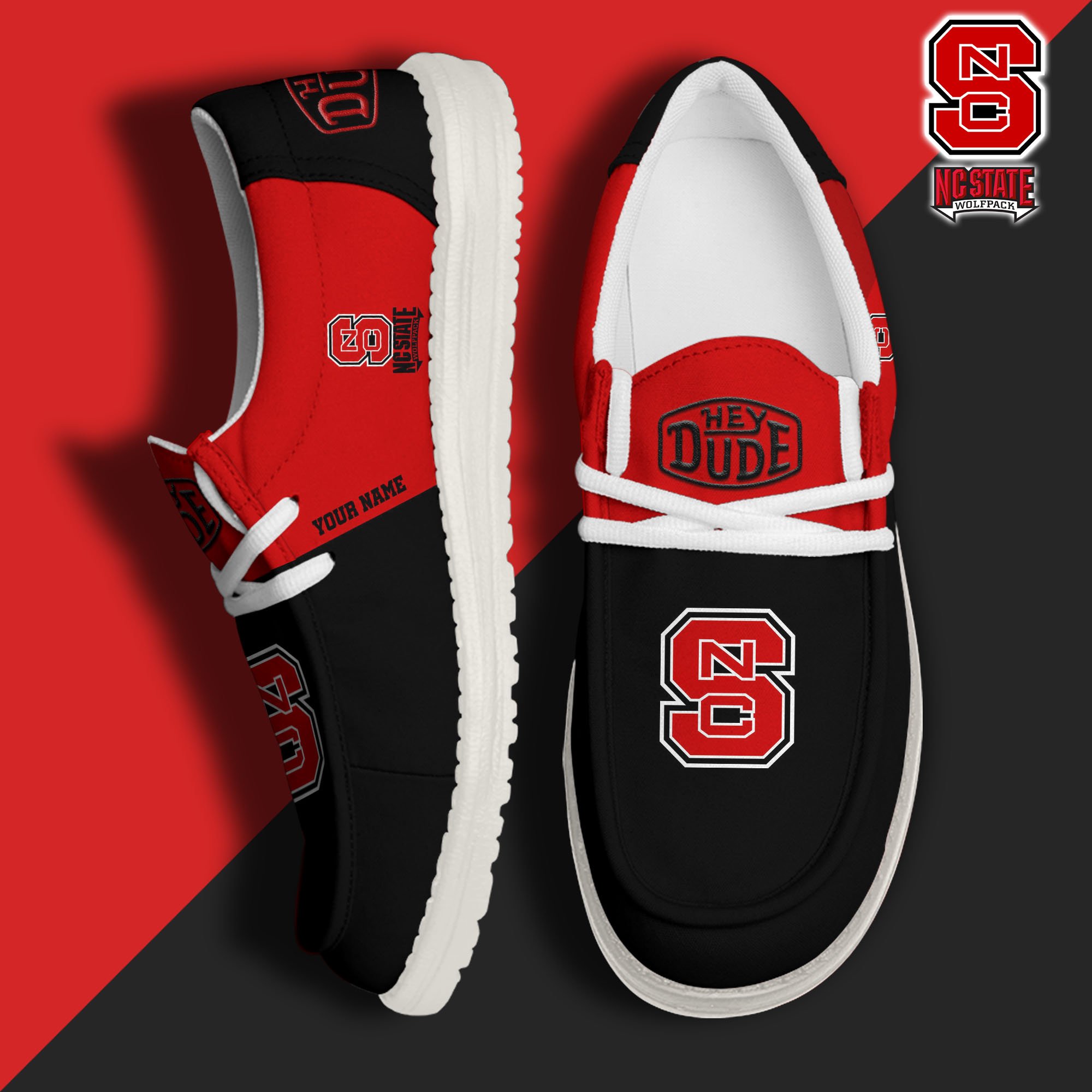 NC State Wolfpack Hey Dude Canvas Loafer Shoes 2024 Version Custom Your Name, Sport Shoes For Football Fans, Sport Gifts ETRG-61842