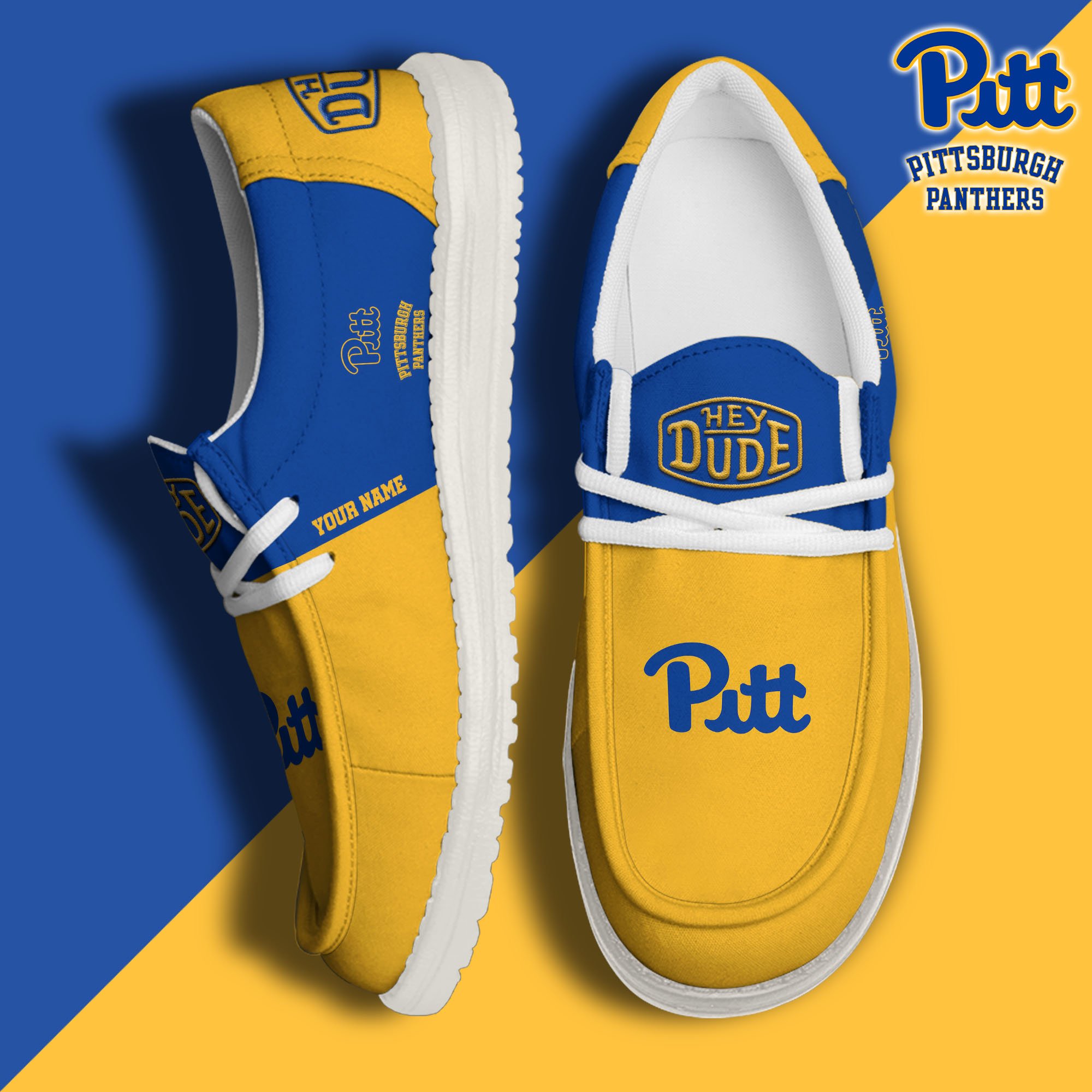 Pittsburgh Panthers Hey Dude Canvas Loafer Shoes 2024 Version Custom Your Name, Sport Shoes For Football Fans, Sport Gifts ETRG-61842