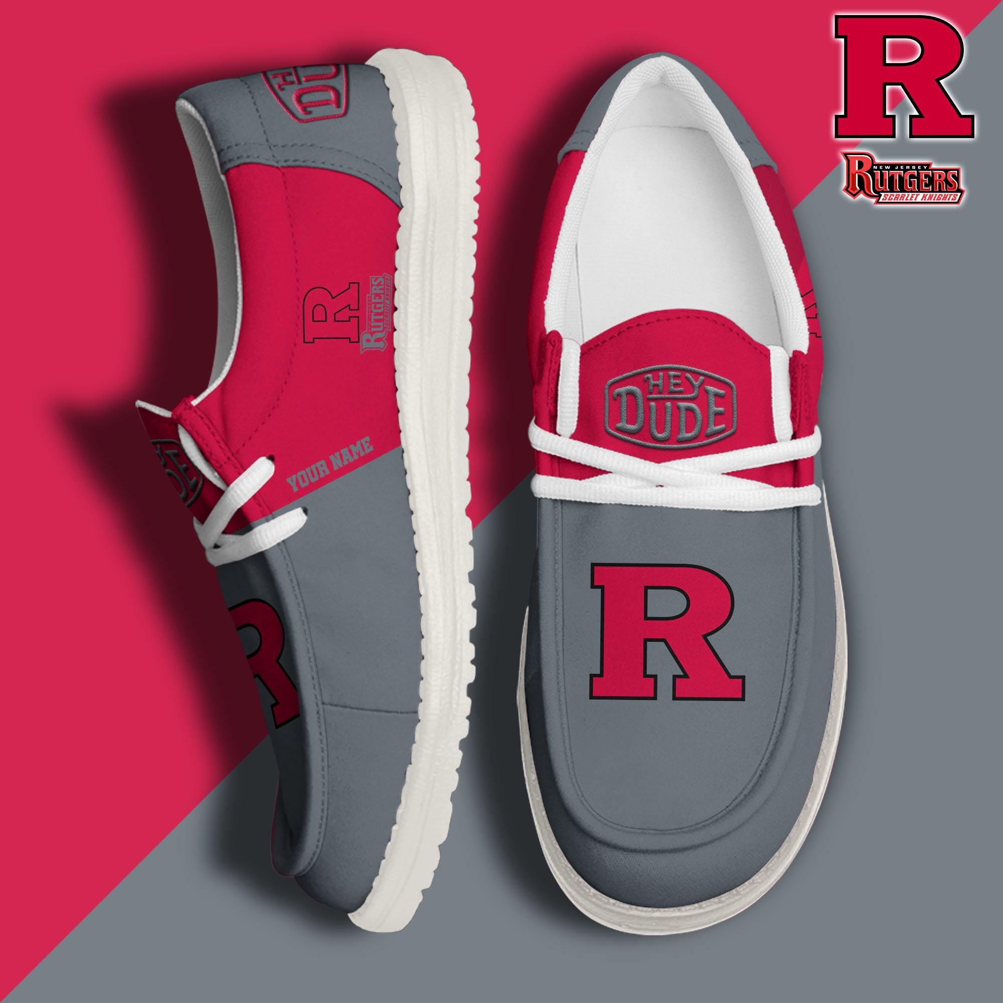 Rutgers Scarlet Knights Hey Dude Canvas Loafer Shoes 2024 Version Custom Your Name, Sport Shoes For Football Fans, Sport Gifts ETRG-61842