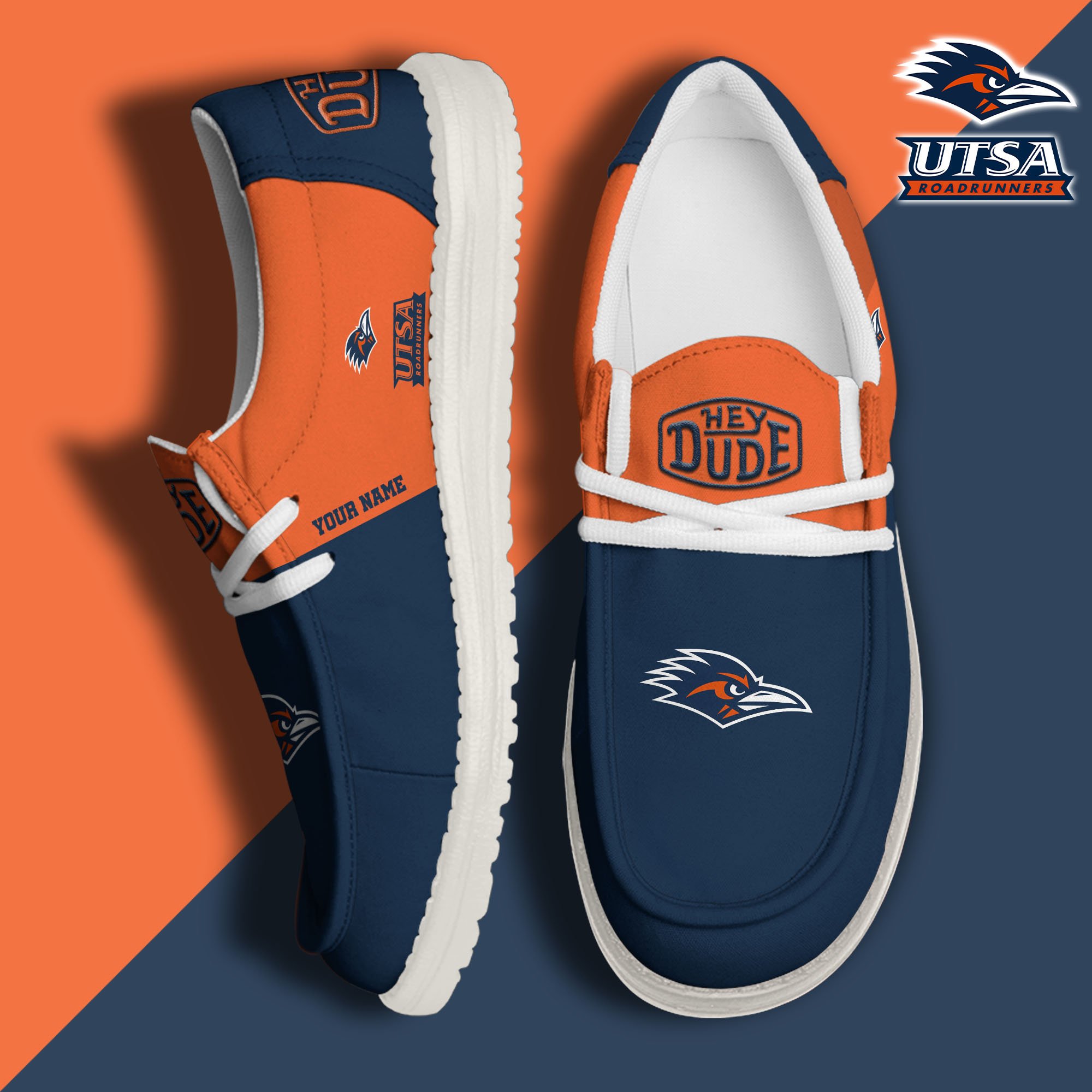 UTSA Roadrunners Hey Dude Canvas Loafer Shoes 2024 Version Custom Your Name, Sport Shoes For Football Fans, Sport Gifts ETRG-61842