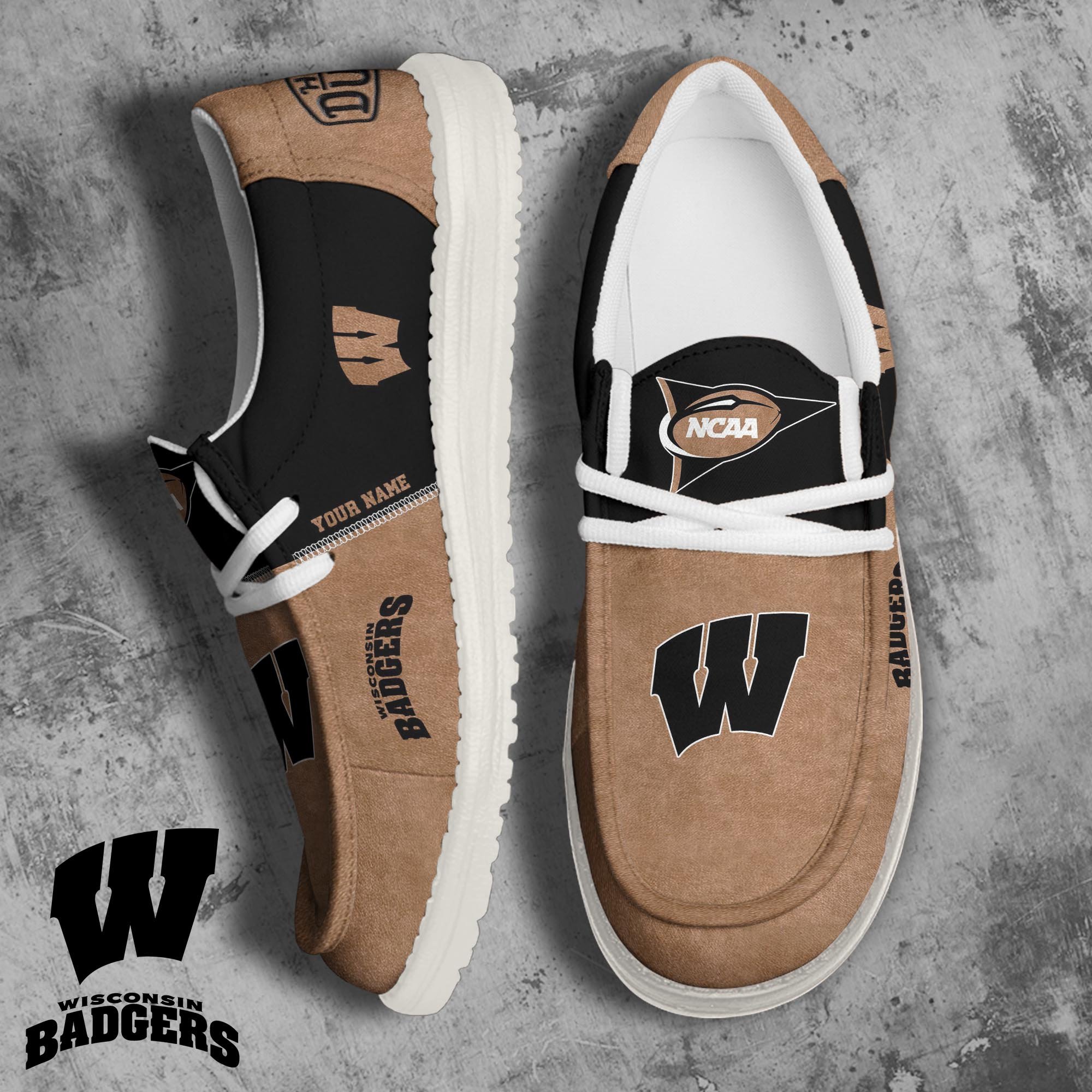 Wisconsin Badgers Football Hey Dude Canvas Loafer Shoes 2024 Version Custom Your Name, Sport Shoes For Fan, Fan Gifts ETRG-61846