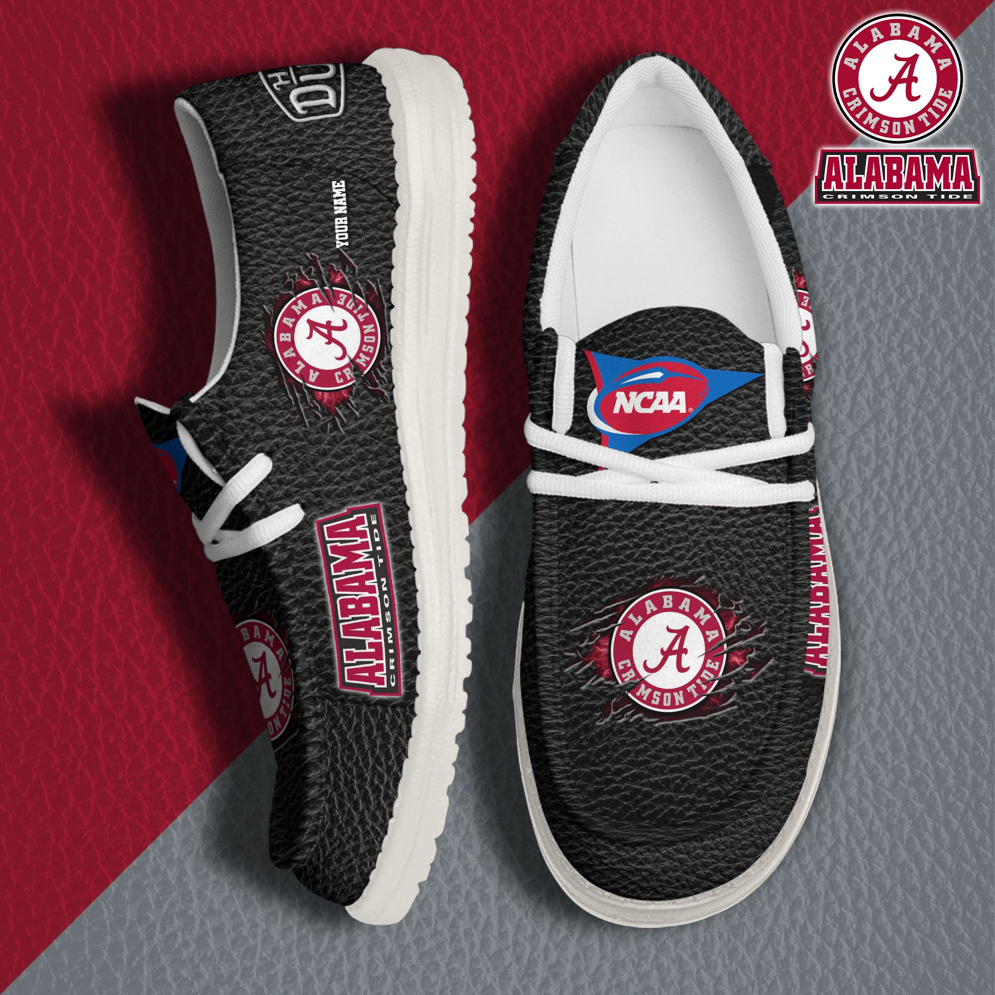 Alabama Crimson Tide Hey Dude Canvas Loafer Shoes 2024 Version Custom Your Name, Sport Shoes For Lovers, Sport Team Shoes ETRG-61855