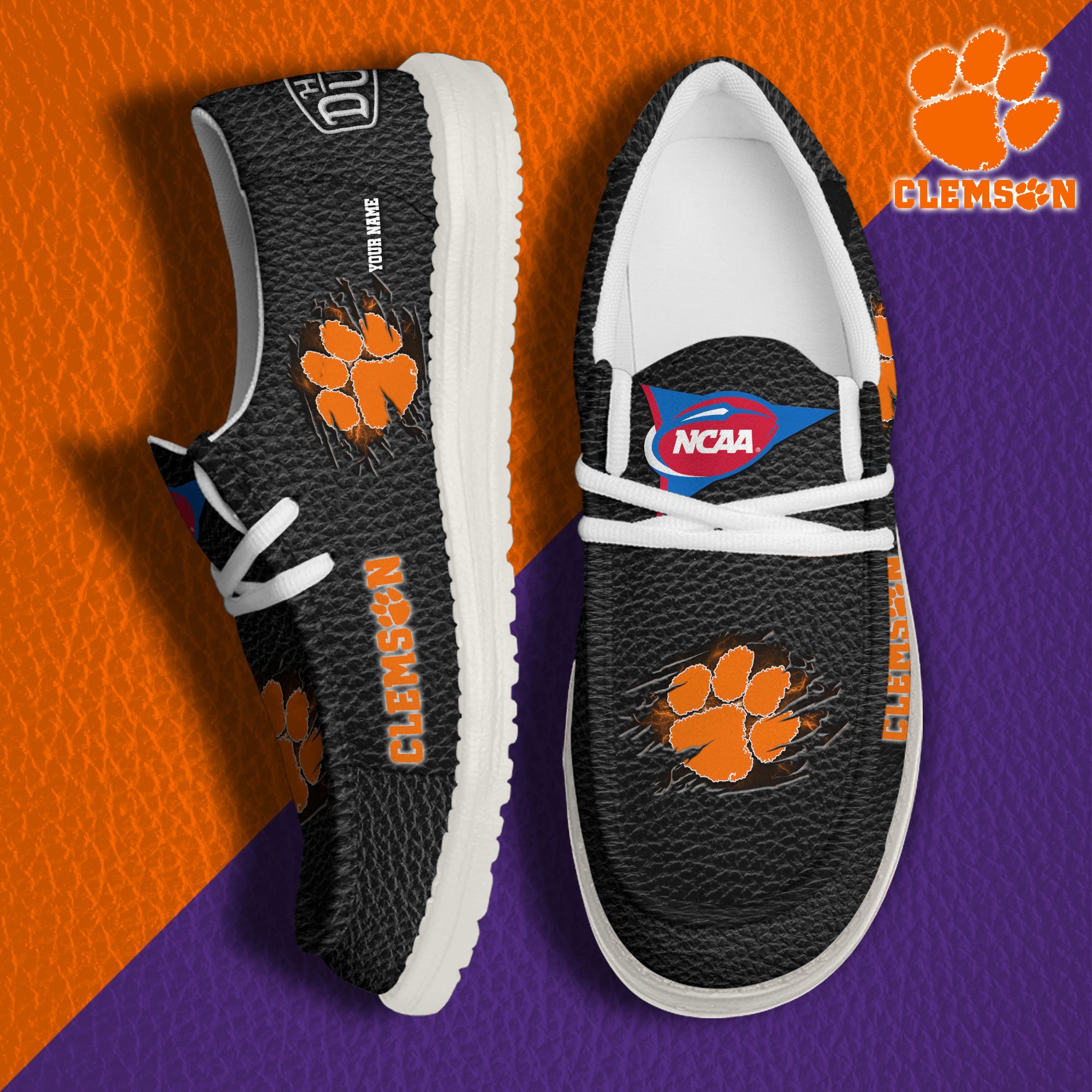 Clemson Tigers Hey Dude Canvas Loafer Shoes 2024 Version Custom Your Name, Sport Shoes For Lovers, Sport Team Shoes ETRG-61855