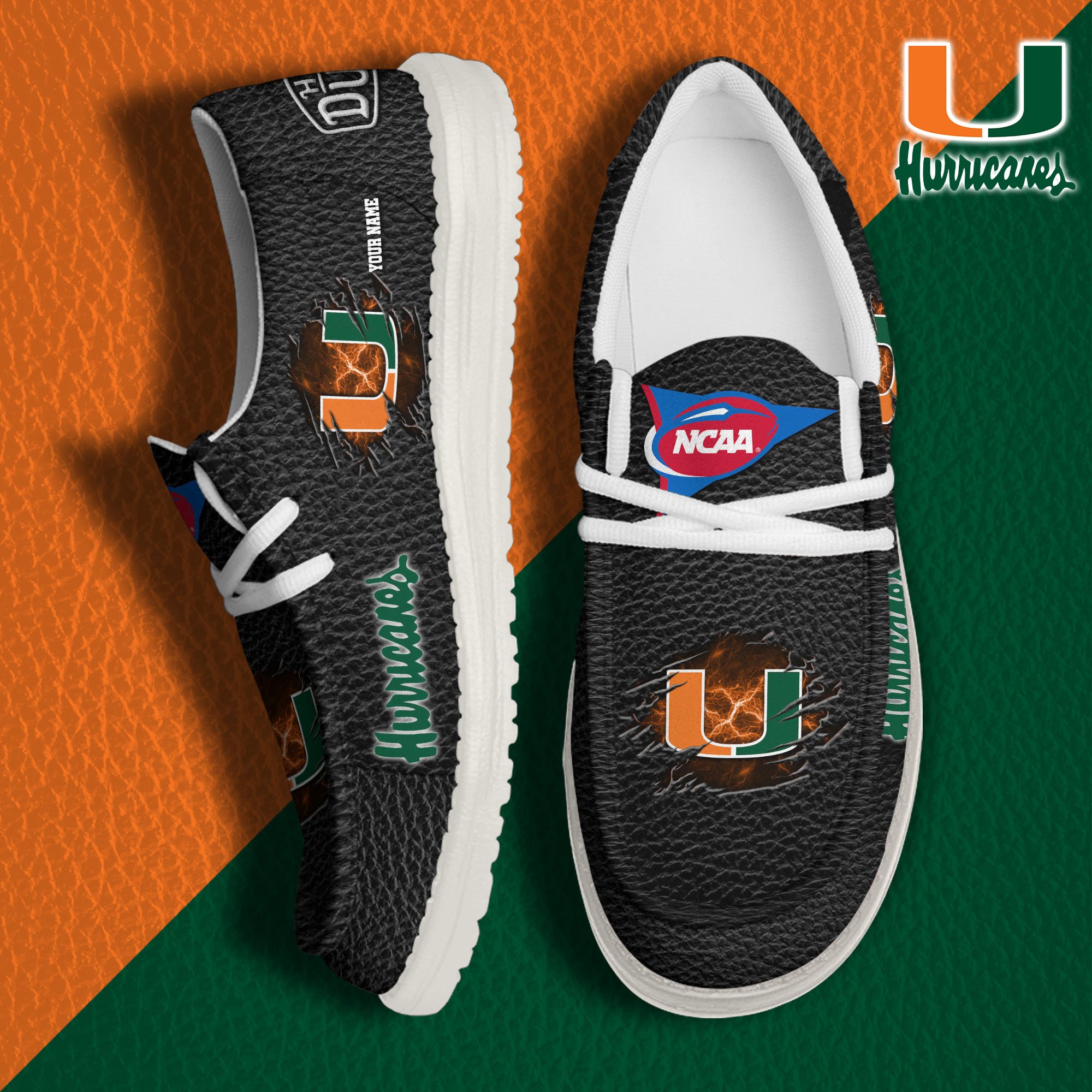 Miami Hurricanes Hey Dude Canvas Loafer Shoes 2024 Version Custom Your Name, Sport Shoes For Lovers, Sport Team Shoes ETRG-61855