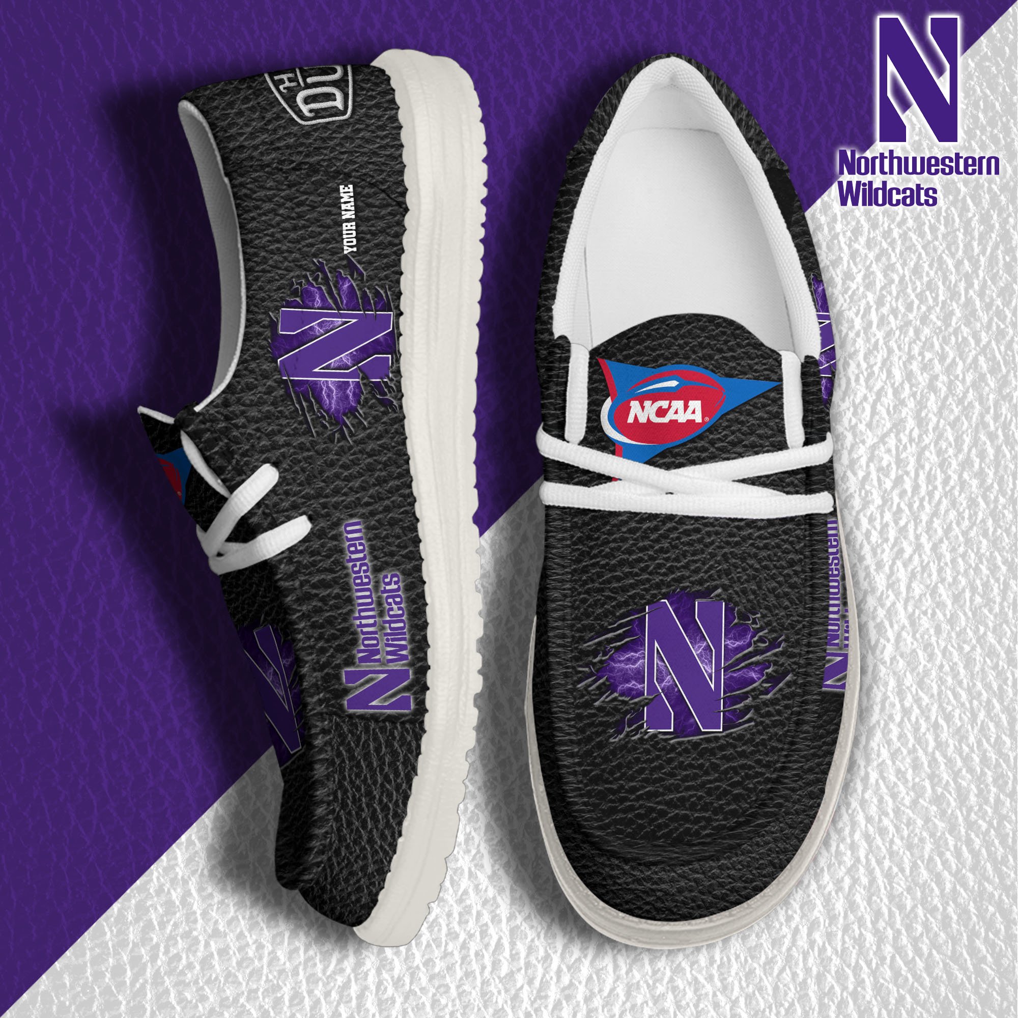 Northwestern Wildcats Hey Dude Canvas Loafer Shoes 2024 Version Custom Your Name, Sport Shoes For Lovers, Sport Team Shoes ETRG-61855