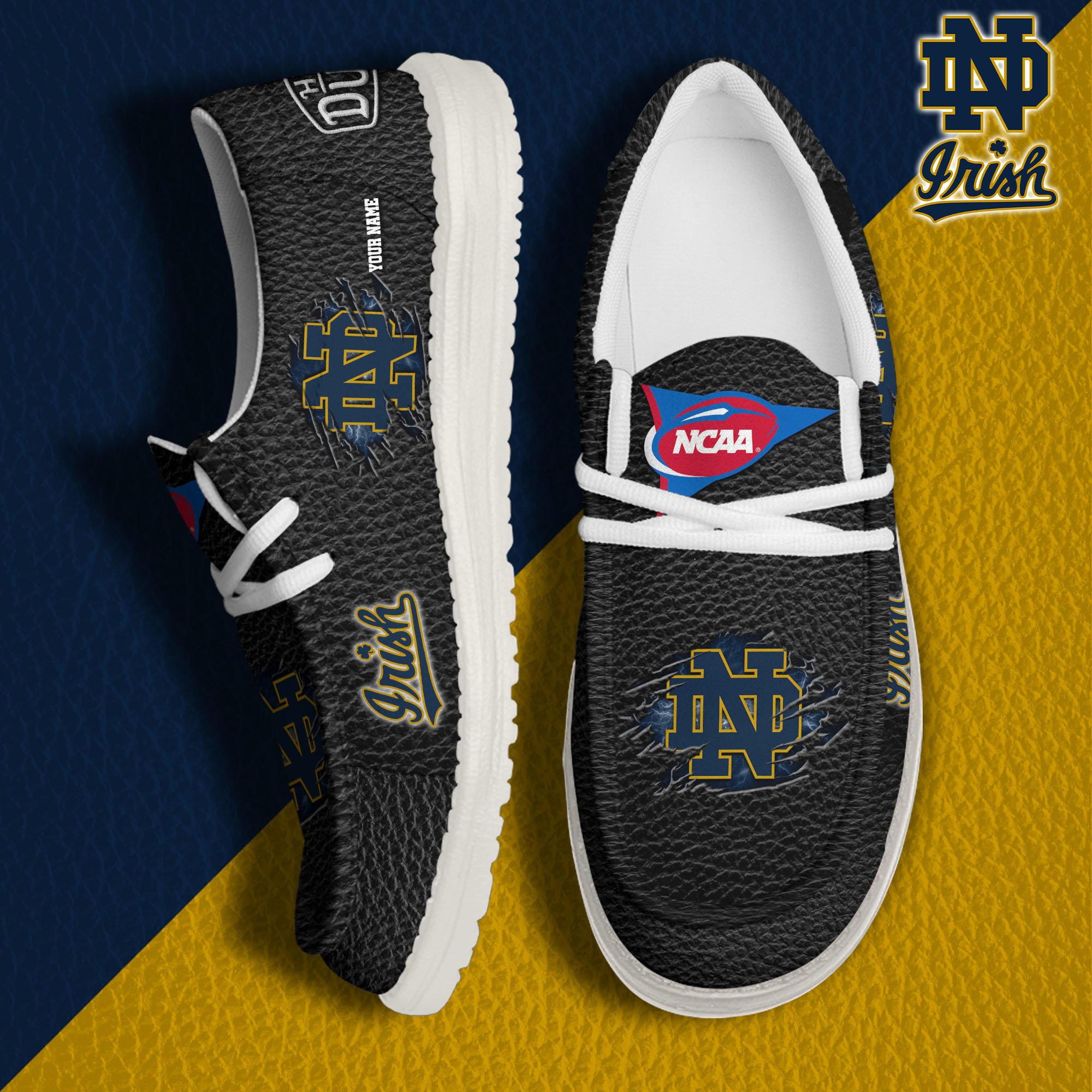 Notre Dame Fighting Irish Hey Dude Canvas Loafer Shoes 2024 Version Custom Your Name, Sport Shoes For Lovers, Sport Team Shoes ETRG-61855