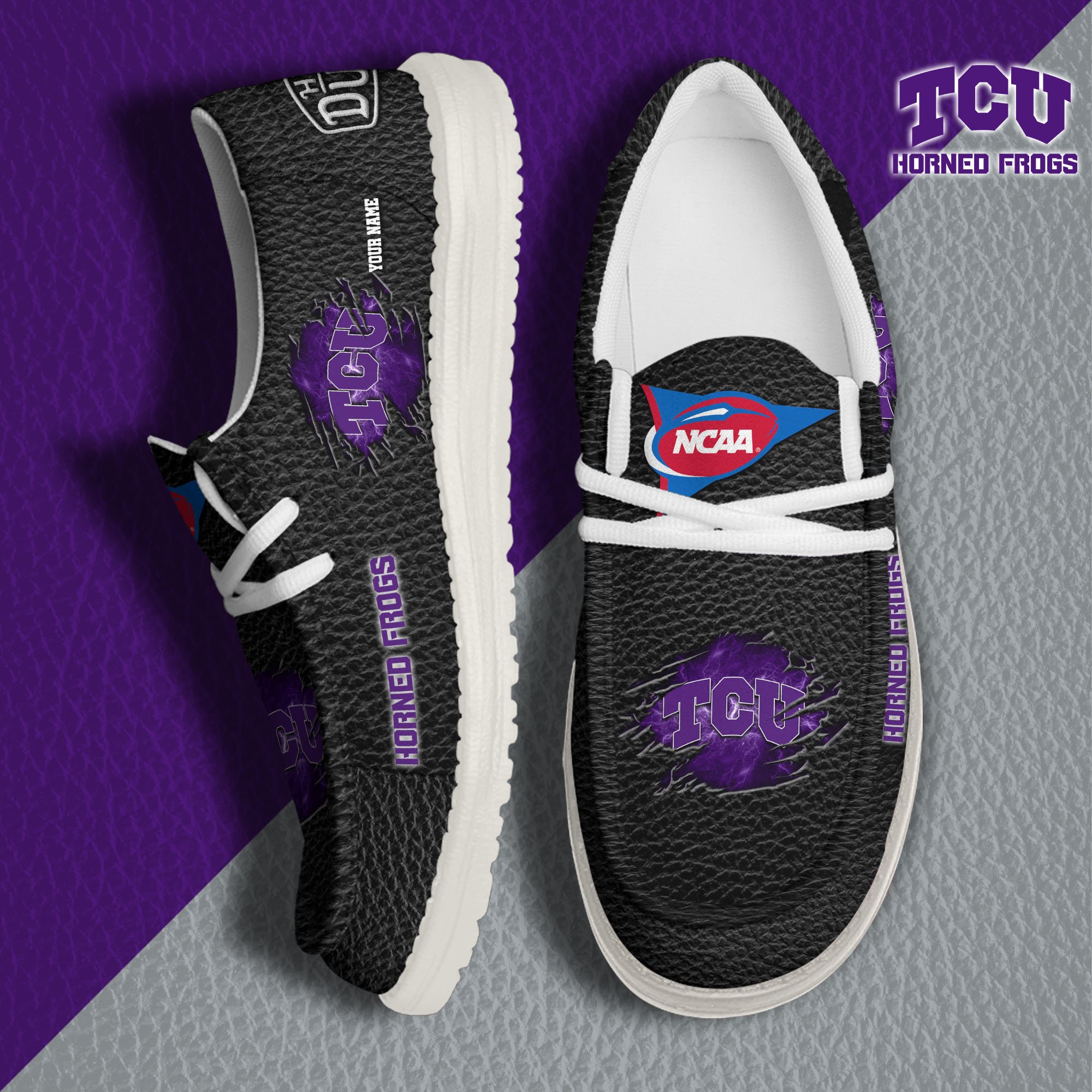 TCU Horned Frogs Hey Dude Canvas Loafer Shoes 2024 Version Custom Your Name, Sport Shoes For Lovers, Sport Team Shoes ETRG-61855