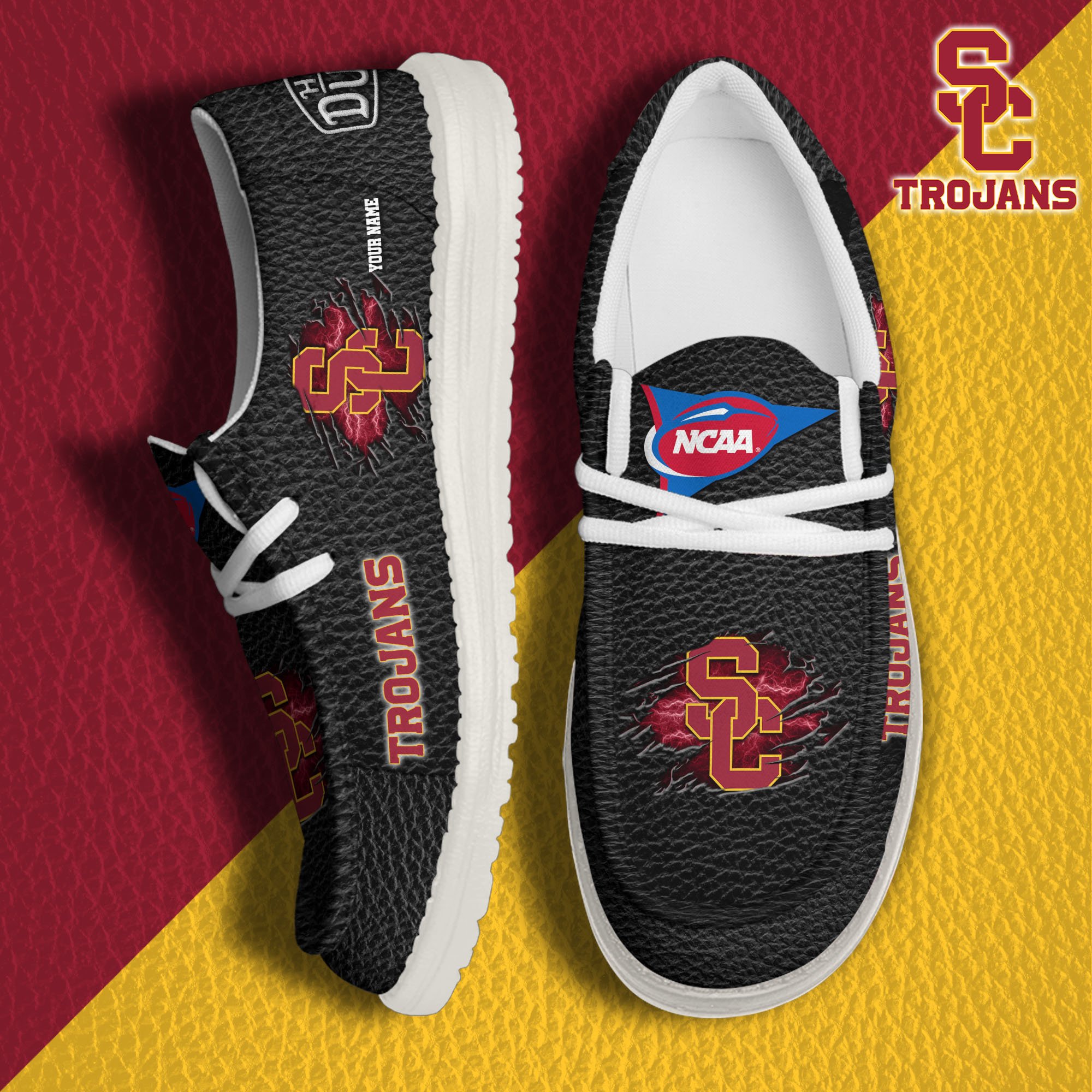 USC Trojans Hey Dude Canvas Loafer Shoes 2024 Version Custom Your Name, Sport Shoes For Lovers, Sport Team Shoes ETRG-61855