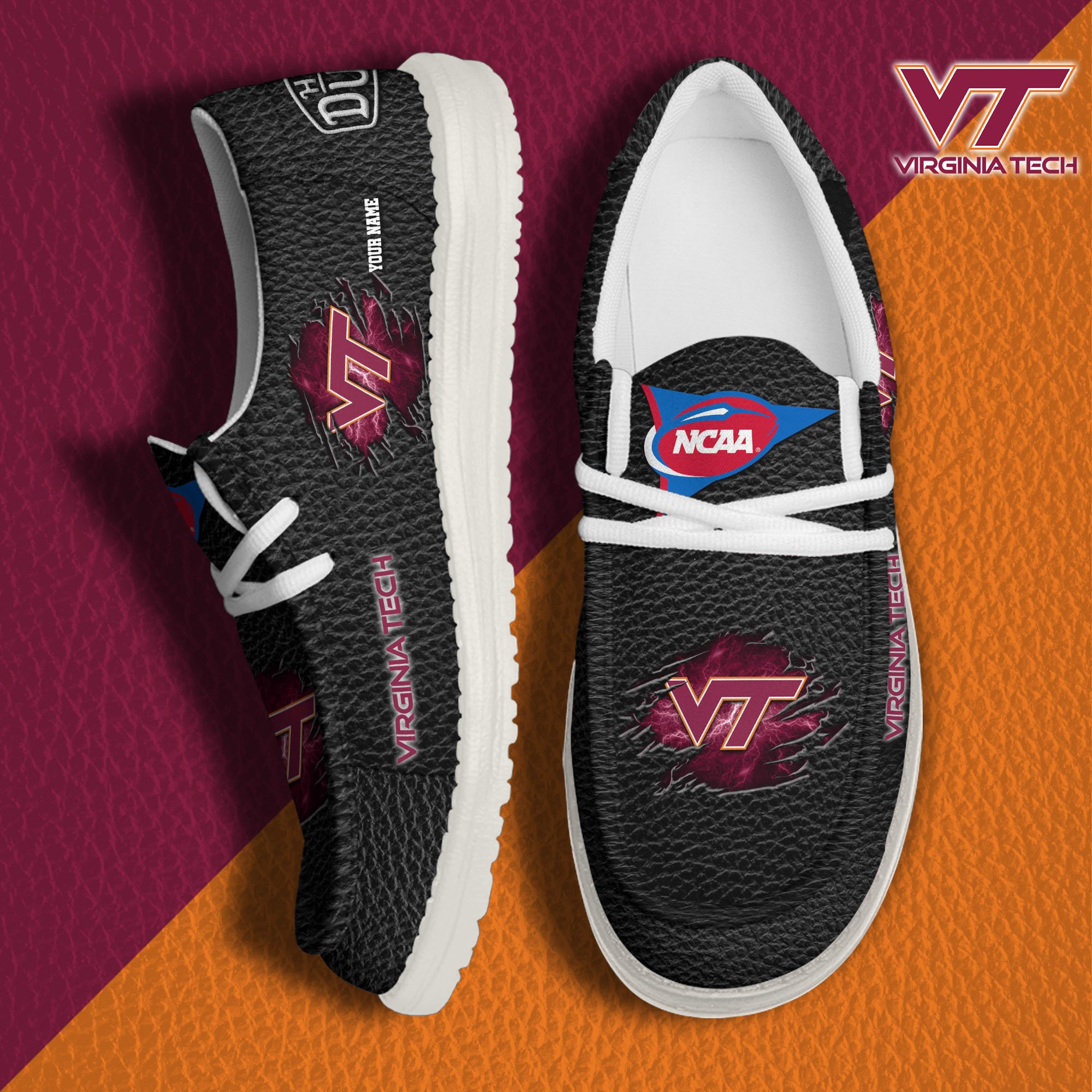 Virginia Tech Hokies Hey Dude Canvas Loafer Shoes 2024 Version Custom Your Name, Sport Shoes For Lovers, Sport Team Shoes ETRG-61855