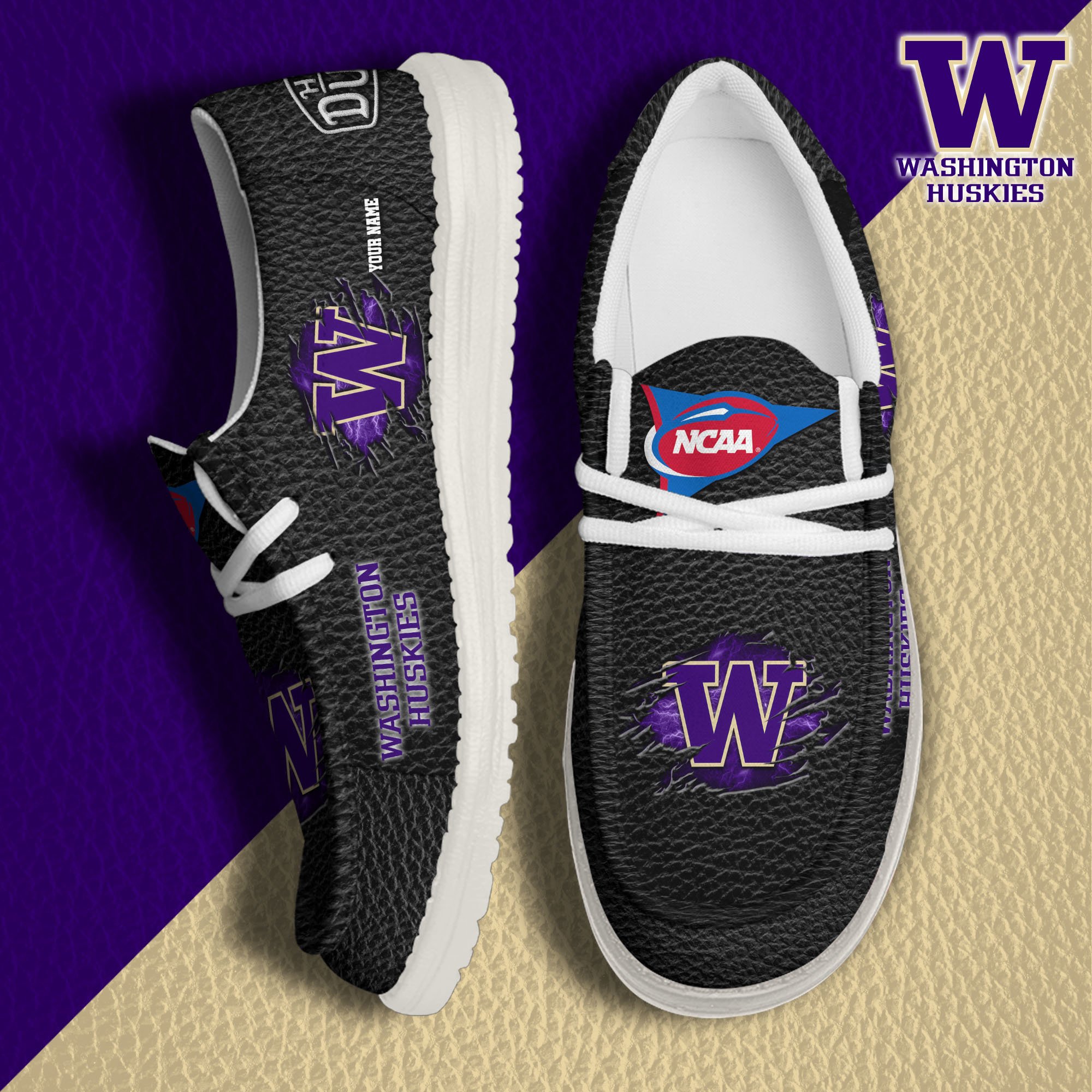 Washington Huskies Hey Dude Canvas Loafer Shoes 2024 Version Custom Your Name, Sport Shoes For Lovers, Sport Team Shoes ETRG-61855