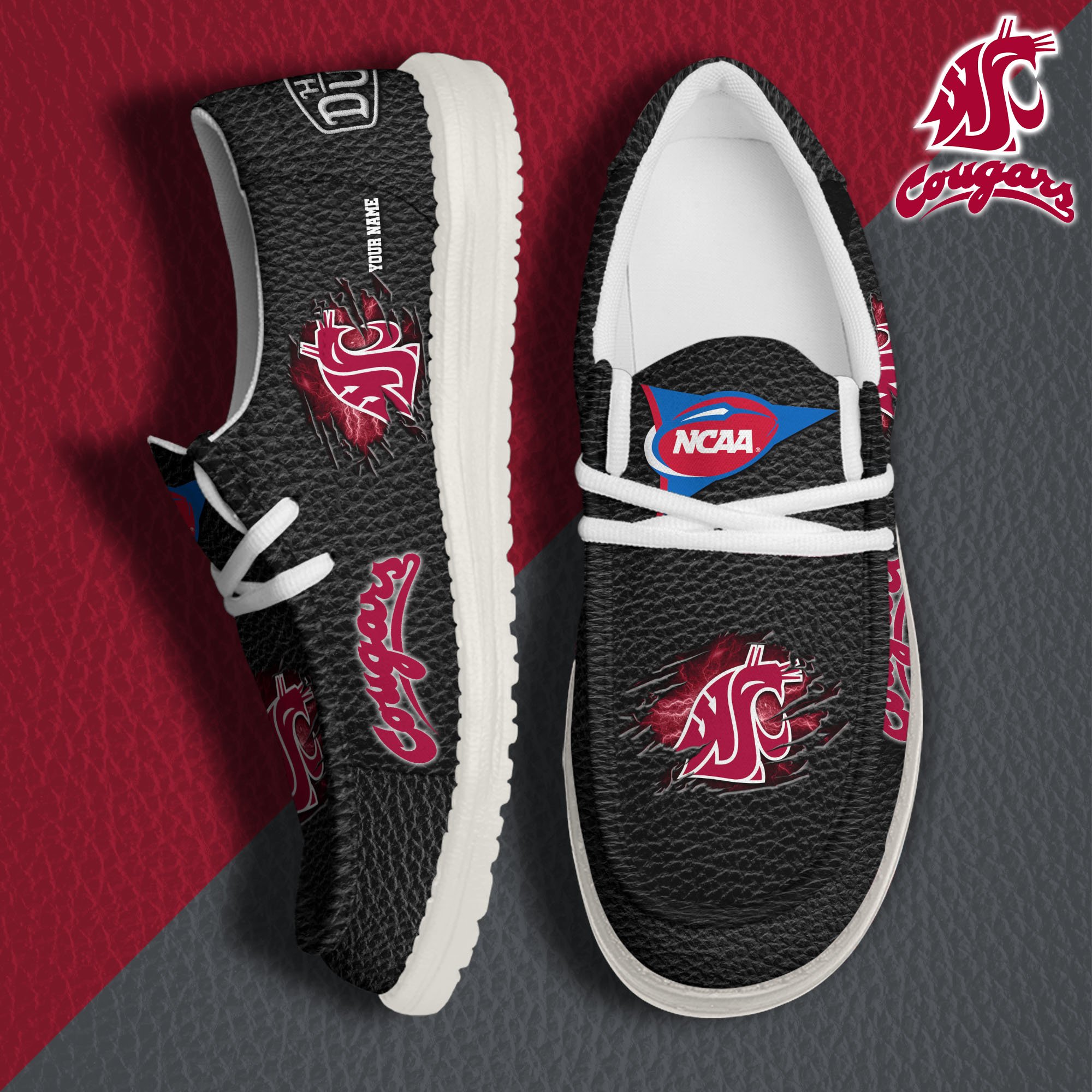 Washington State Cougars Hey Dude Canvas Loafer Shoes 2024 Version Custom Your Name, Sport Shoes For Lovers, Sport Team Shoes ETRG-61855