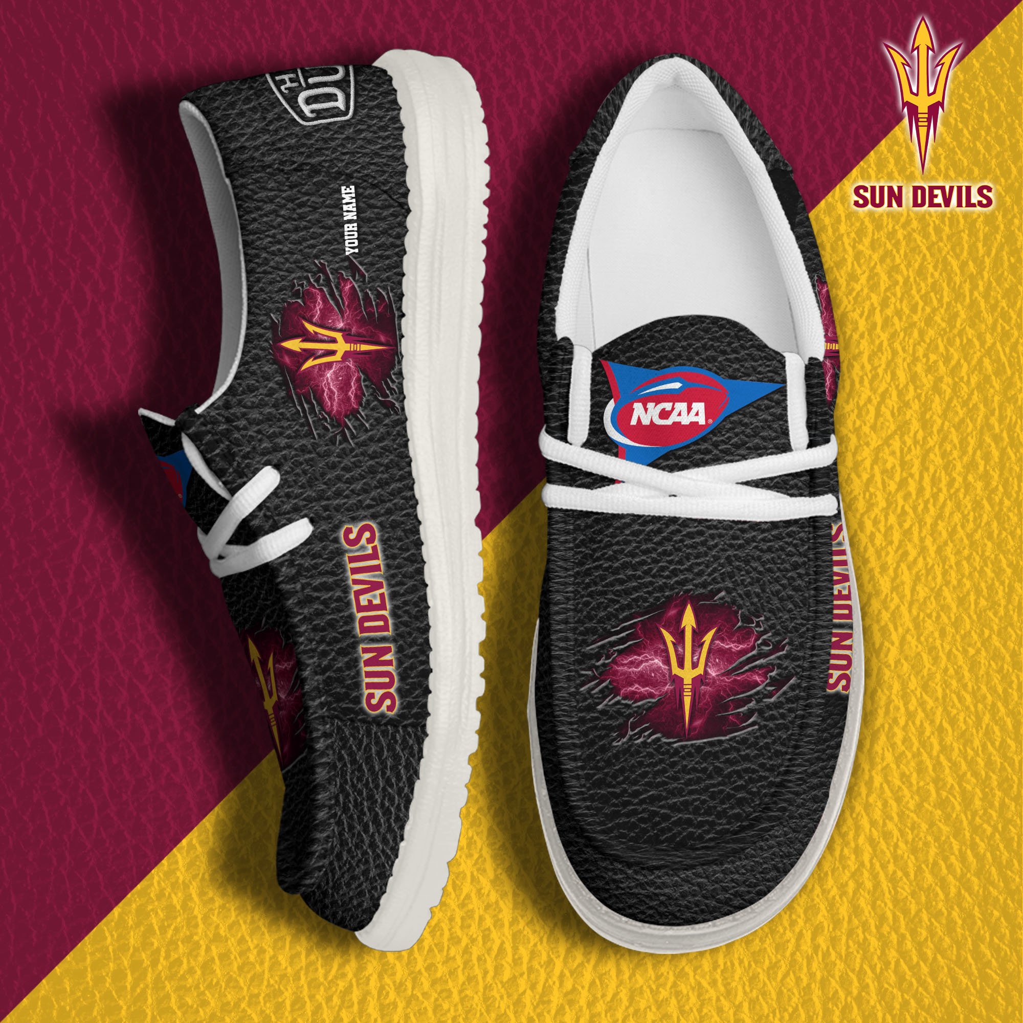 Arizona State Sun Devils Hey Dude Canvas Loafer Shoes 2024 Version Custom Your Name, Sport Shoes For Lovers, Sport Team Shoes ETRG-61855